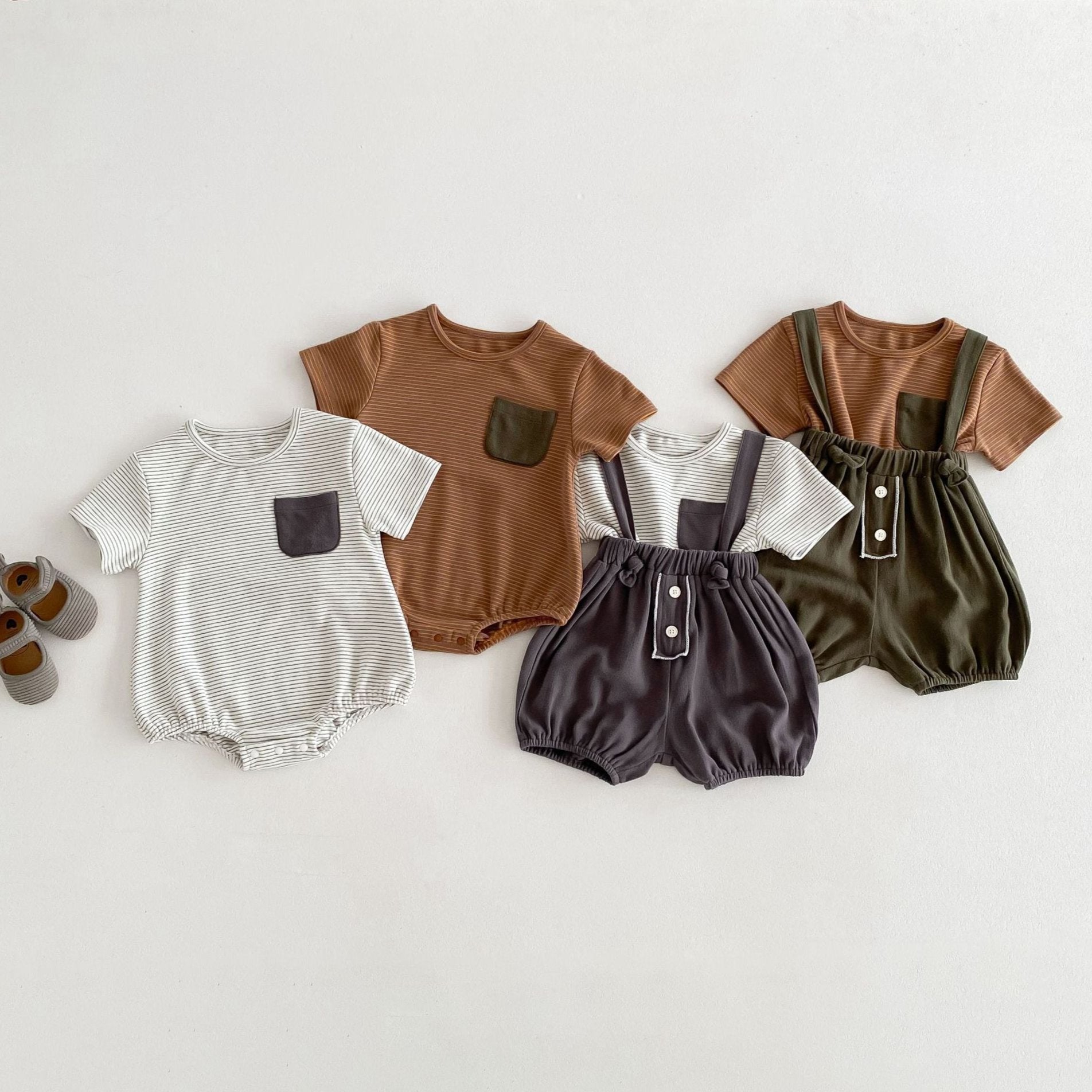 【BABY】ボーダーロンパース / Ｔシャツ＆サロペット セットアップ CawaKomostore
