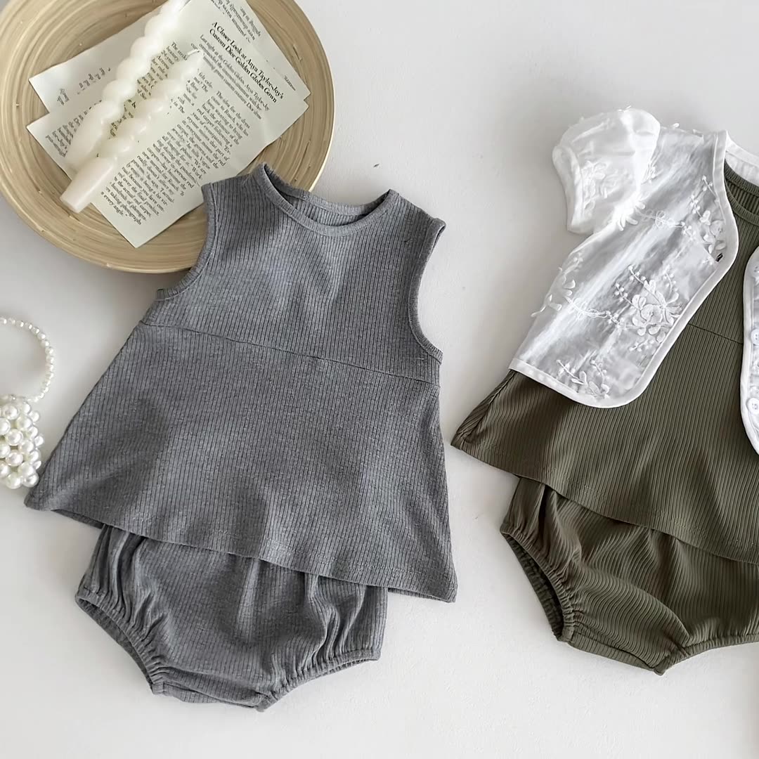 【BABY】リブ生地ノースリーブトップス&ブルマセットアップ CawaKomostore