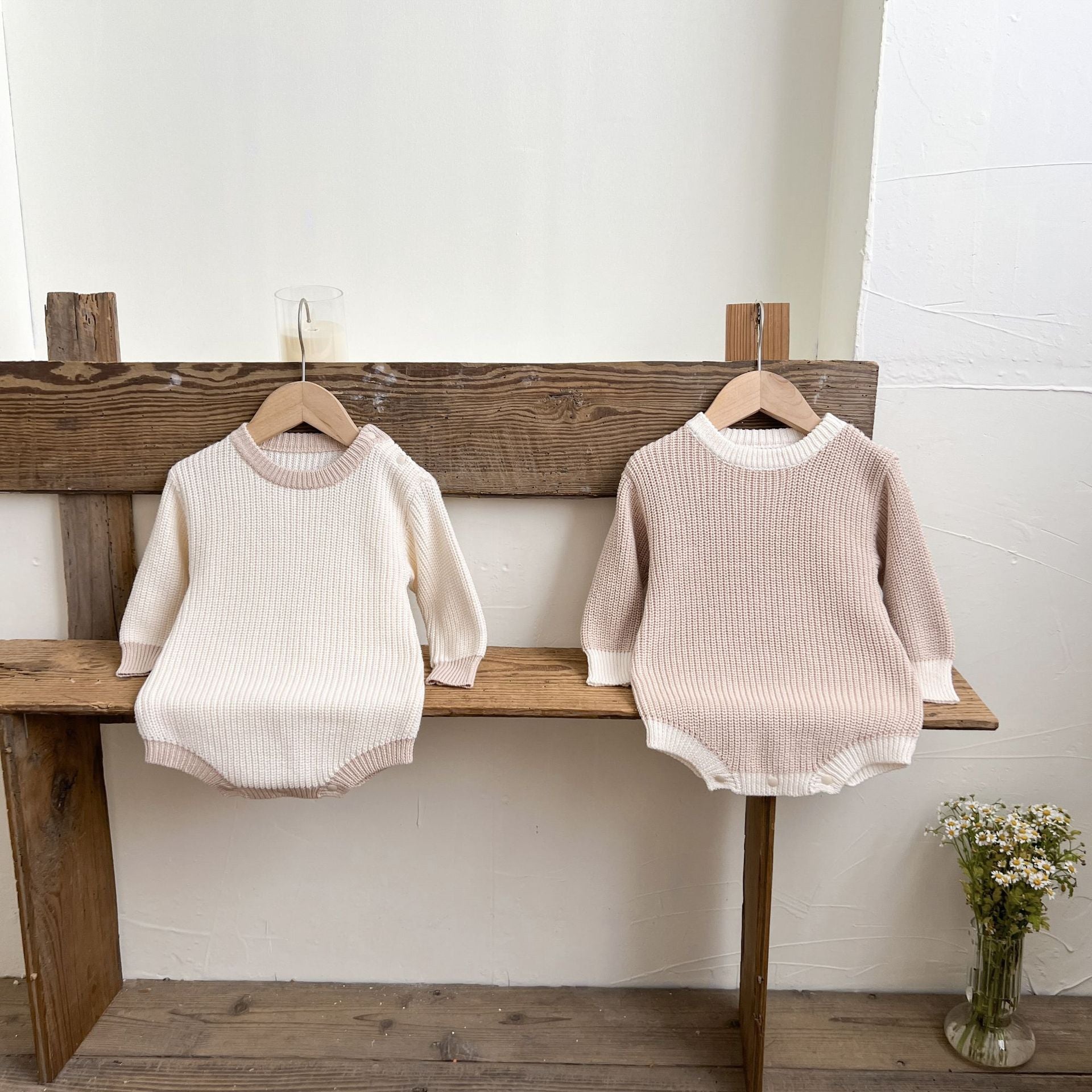 【BABY】リンガーデザインニットロンパース(pinkbeige/white)