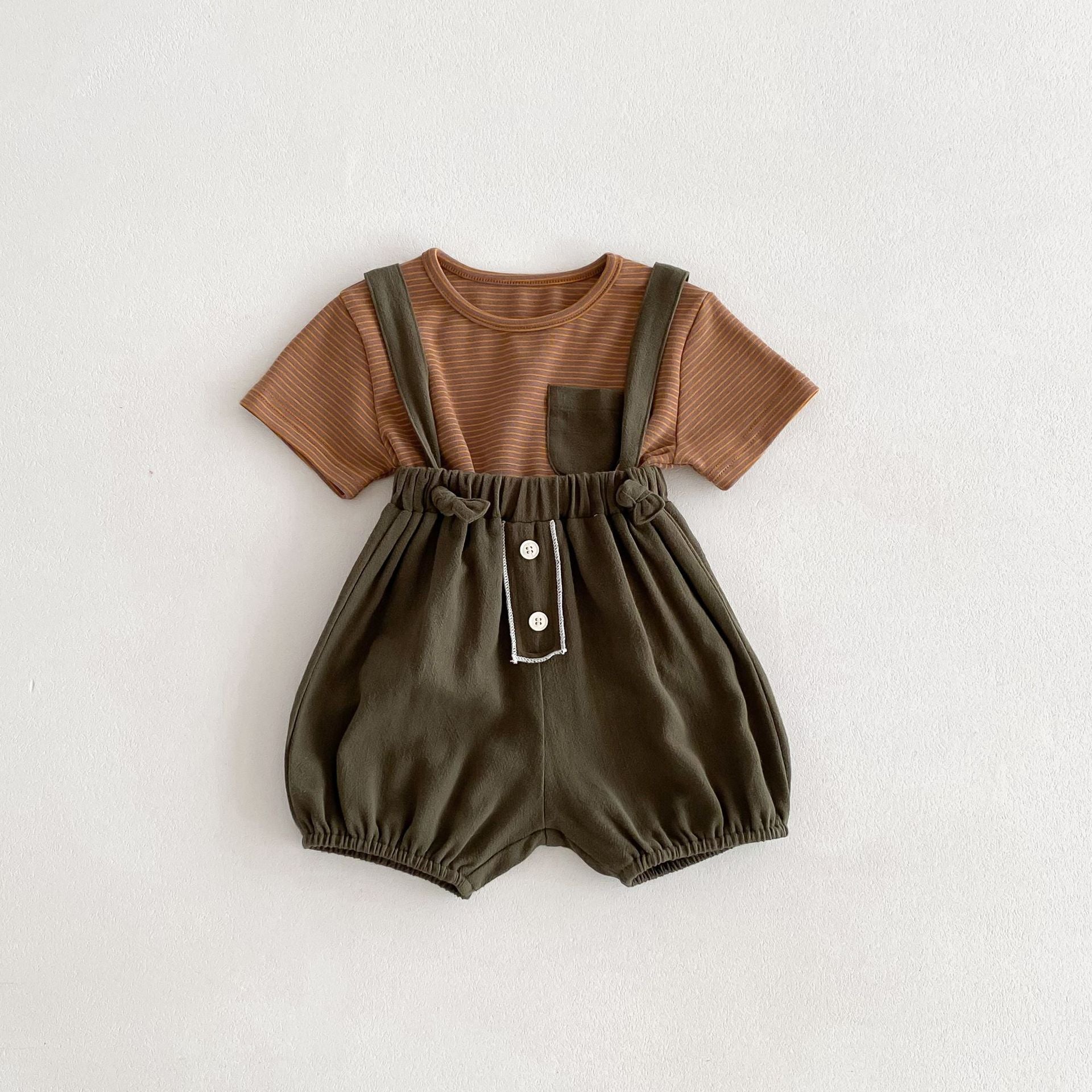 【BABY】ボーダーロンパース / Ｔシャツ＆サロペット セットアップ CawaKomostore