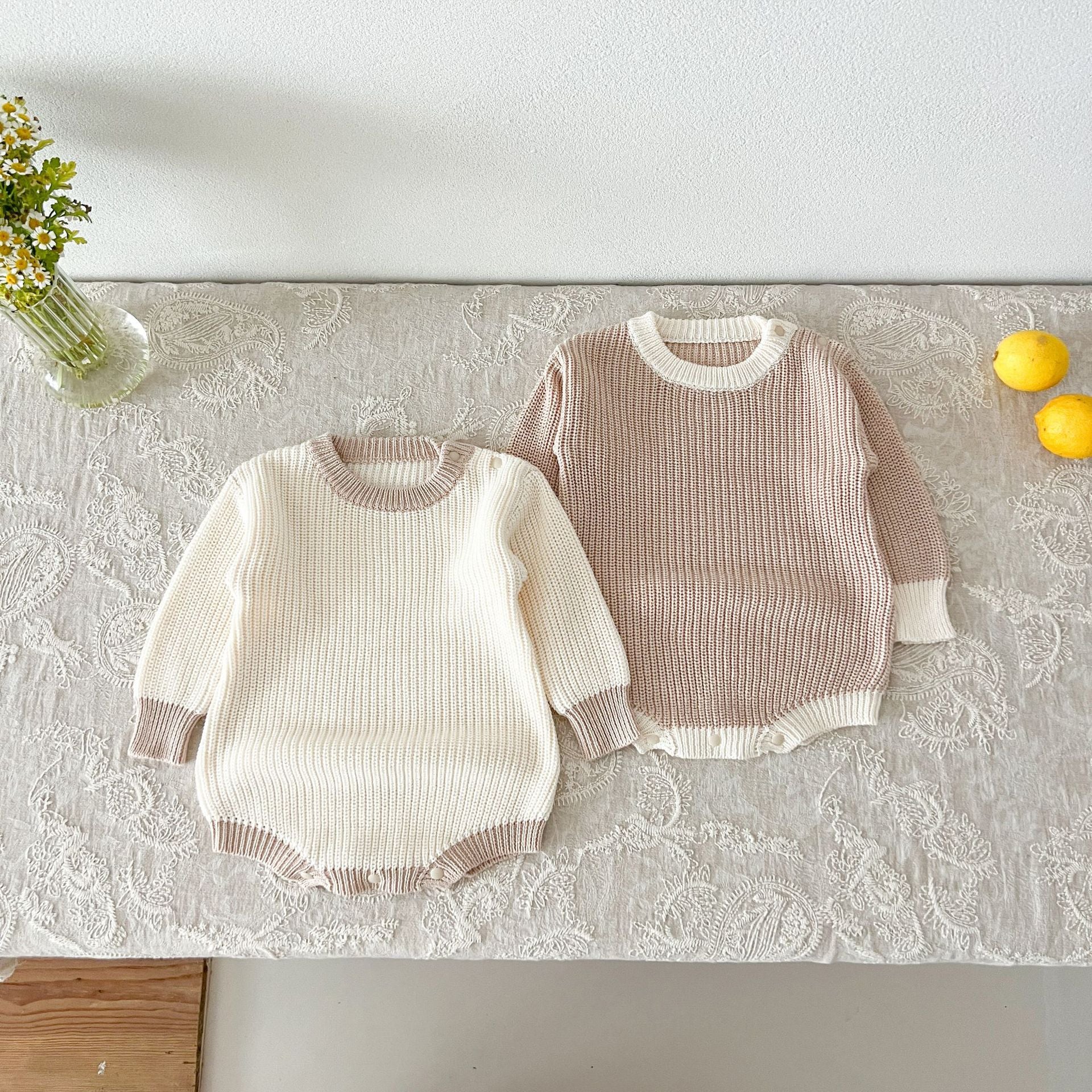 【BABY】リンガーデザインニットロンパース(pinkbeige/white)