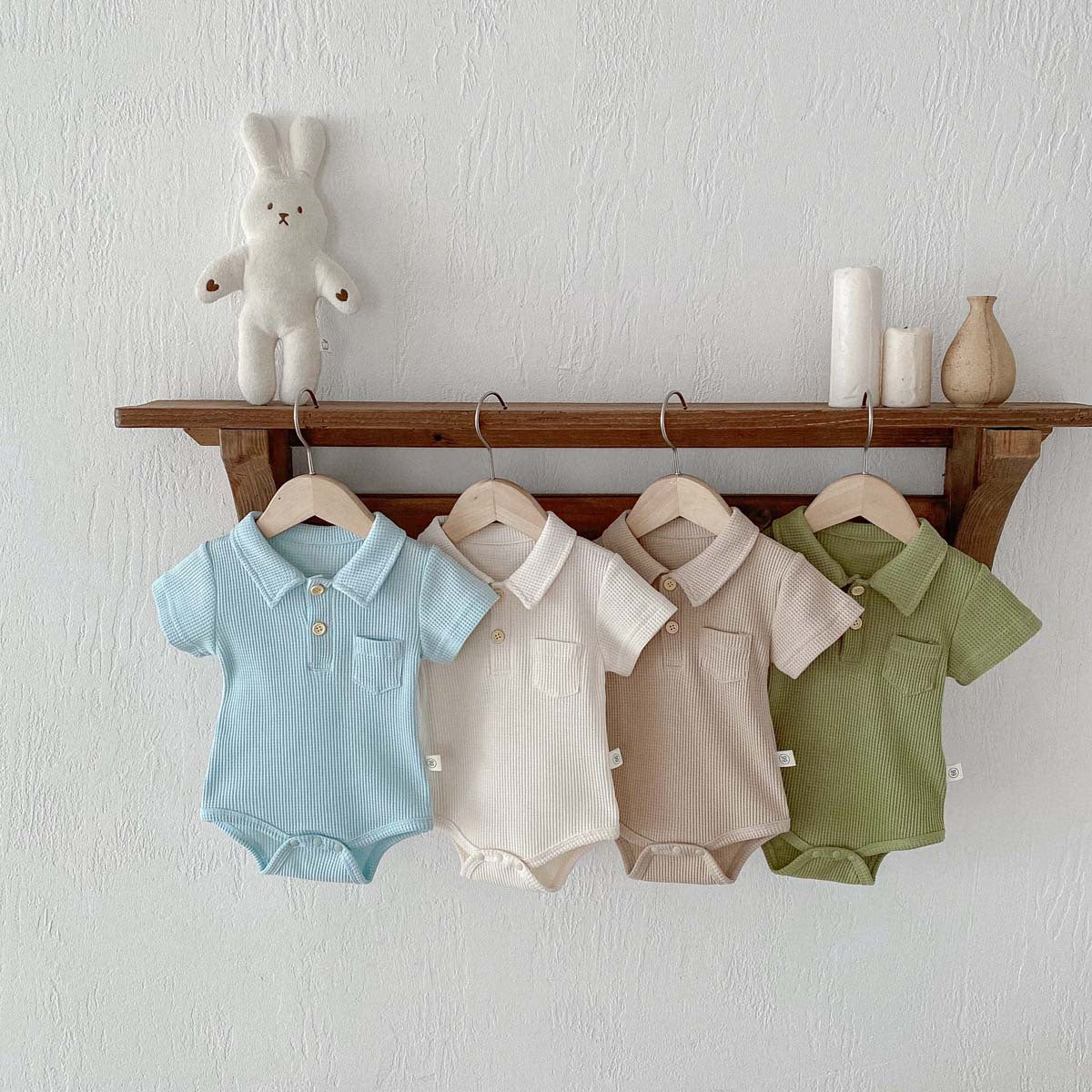 【BABY】ポロワッフル生地ロンパース CawaKomostore