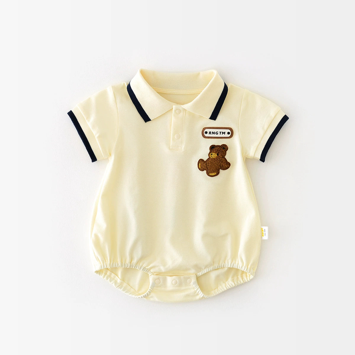 【BABY】 くまワッペン付きベビーポロロンパース