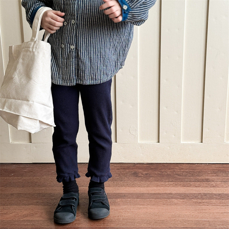 【KIDS】リブ編みフリル ストレッチパンツ CawaKomostore
