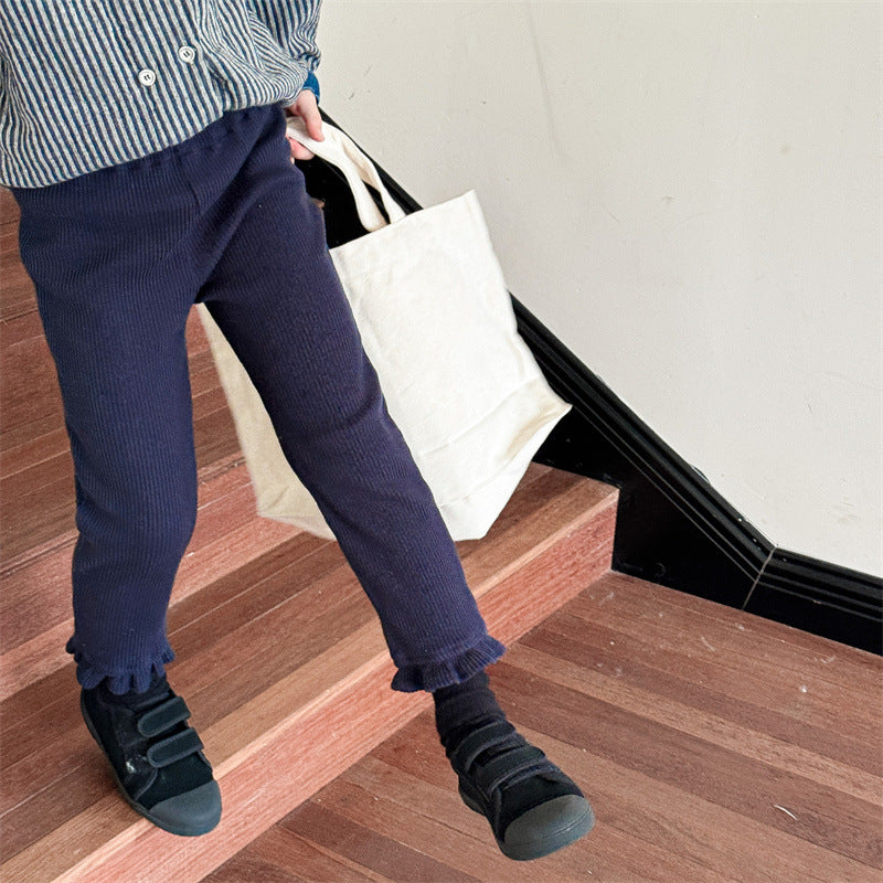【KIDS】リブ編みフリル ストレッチパンツ CawaKomostore
