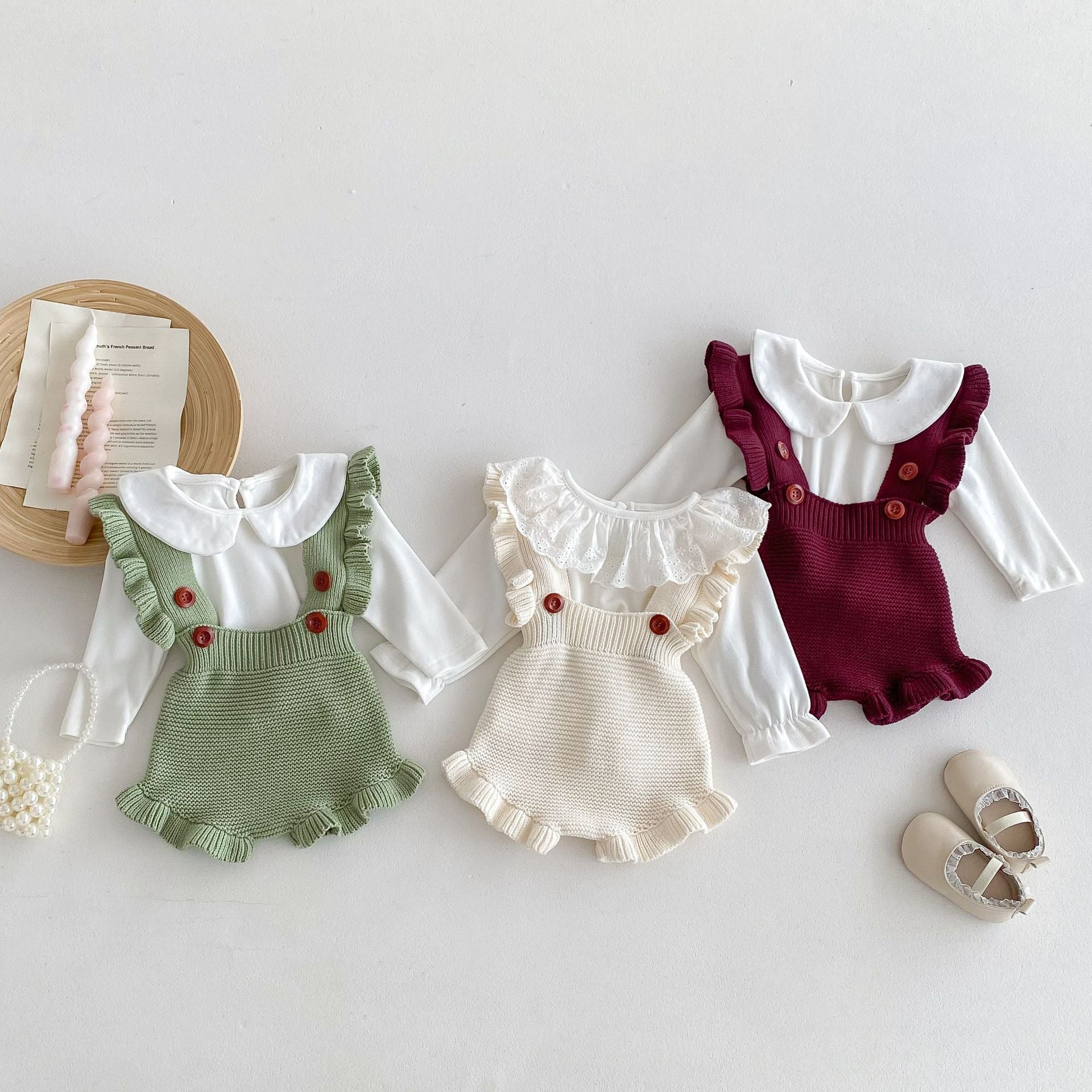 【BABY】3colorsフリルデザインニットサロペット CawaKomostore