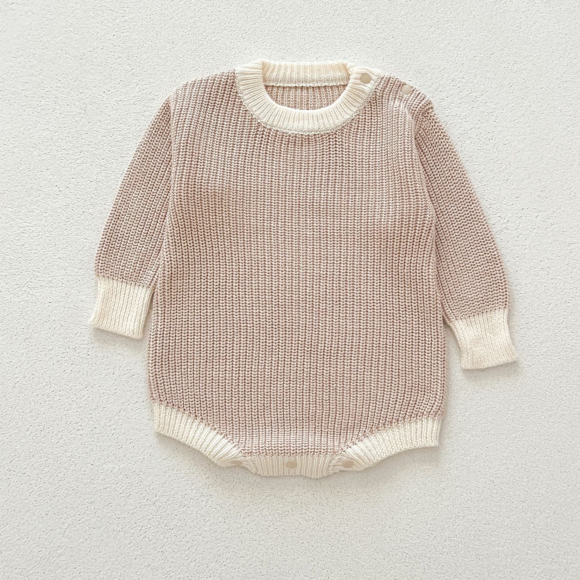 【BABY】リンガーデザインニットロンパース(pinkbeige/white)