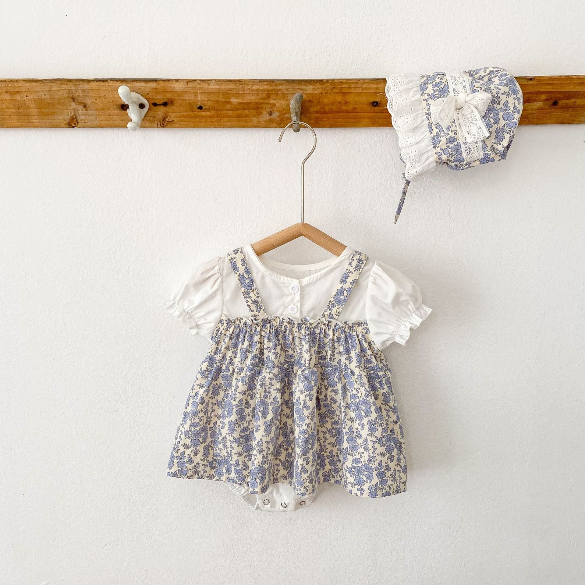 【BABY】シラン花柄 レースロンパース (ボンネット付き) CawaKomostore
