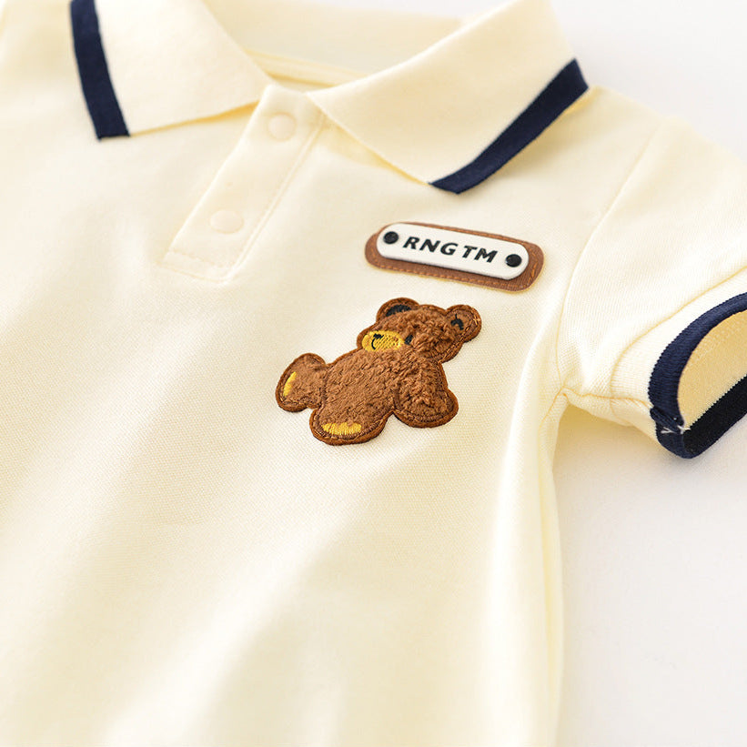 【BABY】 くまワッペン付きベビーポロロンパース