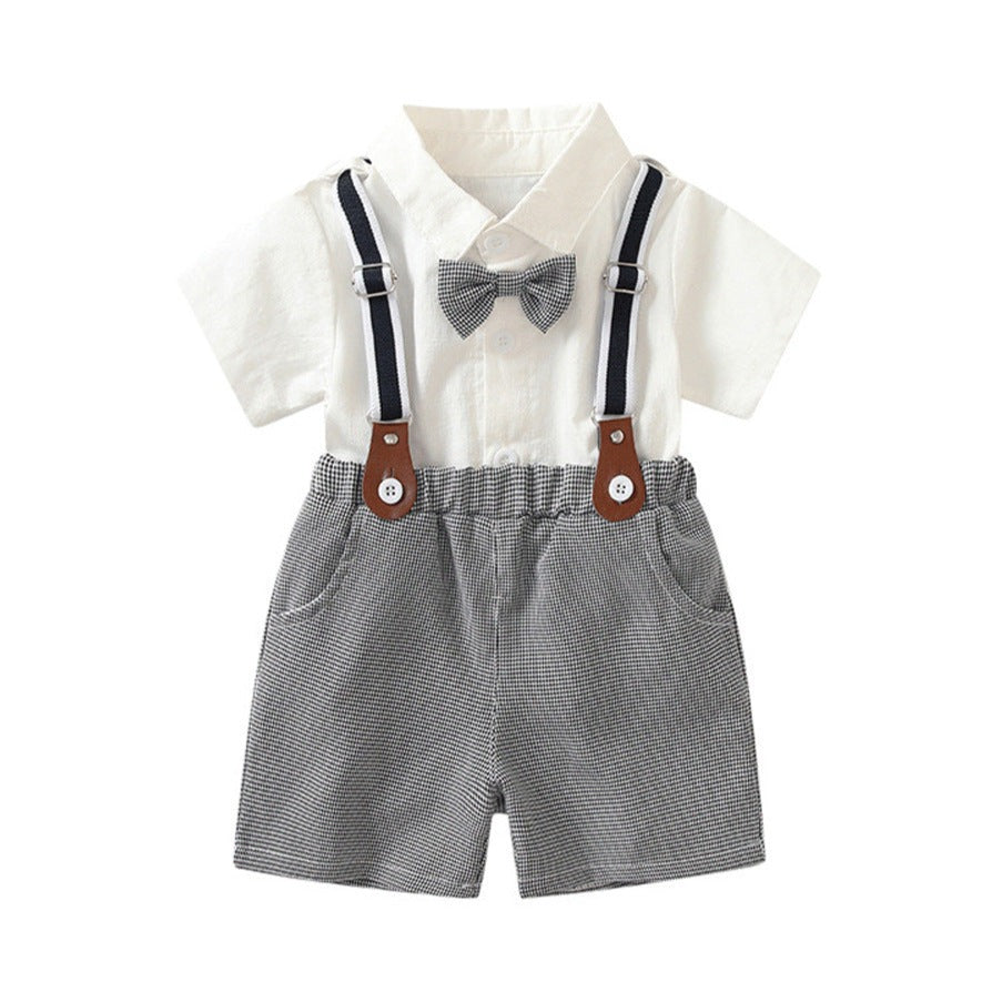 【BABY】 白いシャツ＆チェック柄ショートパンツセットアップ CawaKomostore