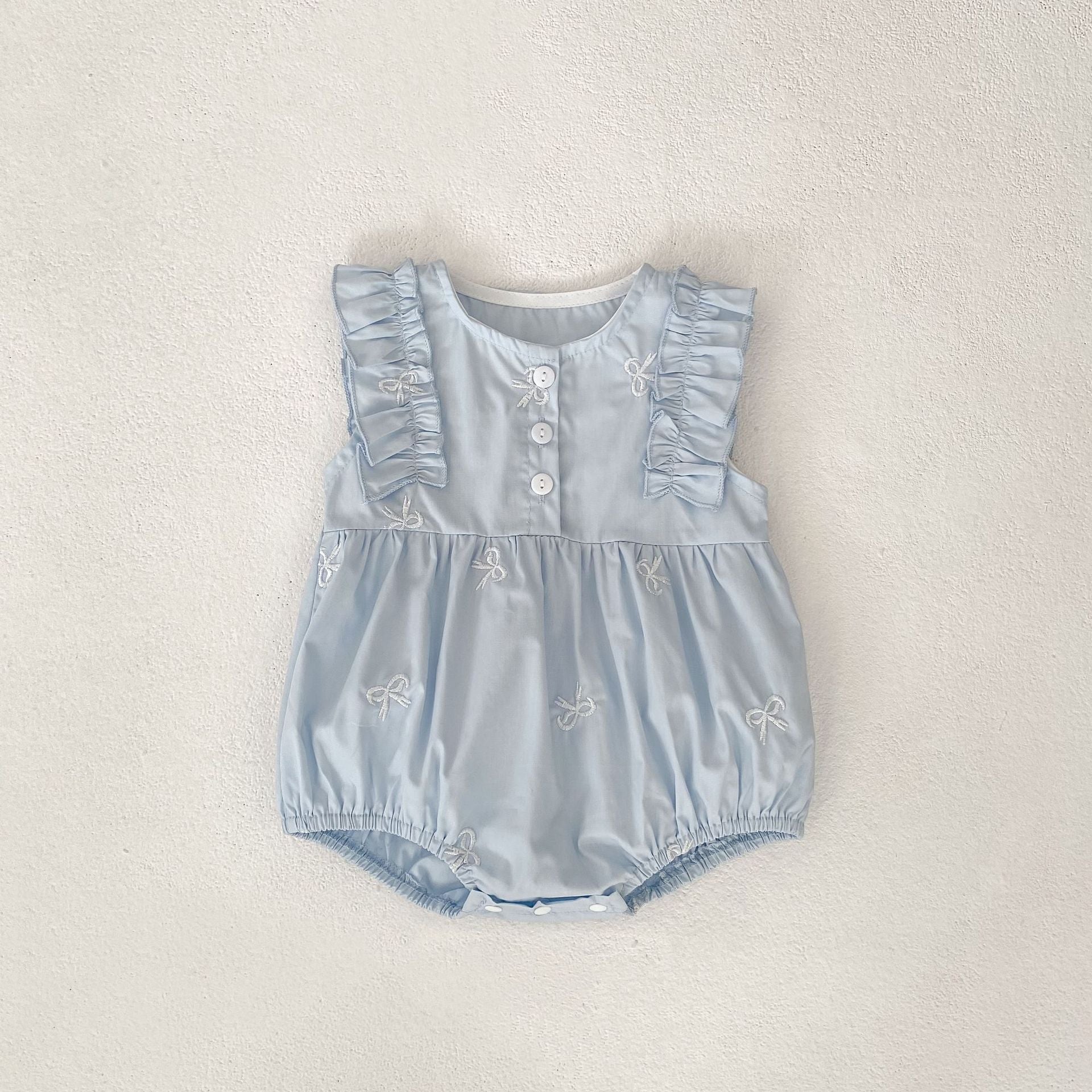 【BABY】刺繍リボン総柄ロンパース/ワンピース