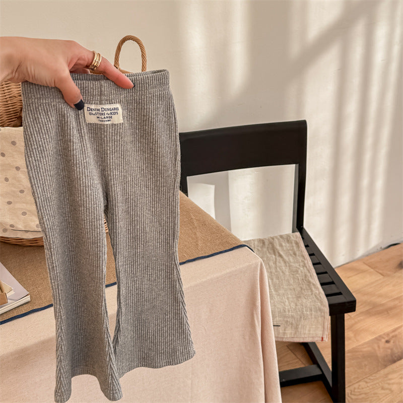 【KIDS】9分丈リブ編み セミフレアパンツ CawaKomostore