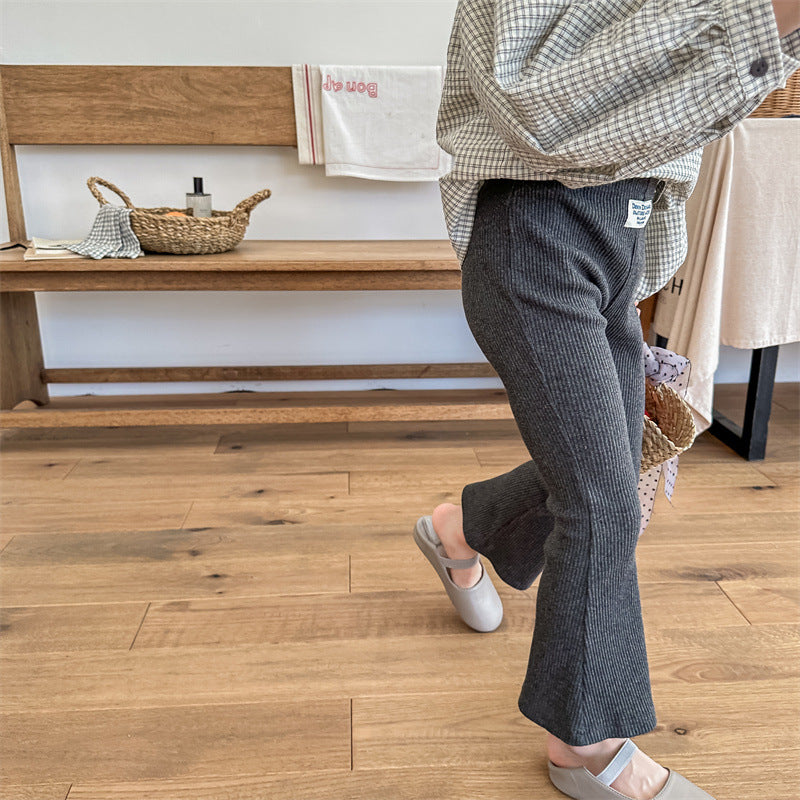 【KIDS】9分丈リブ編み セミフレアパンツ CawaKomostore