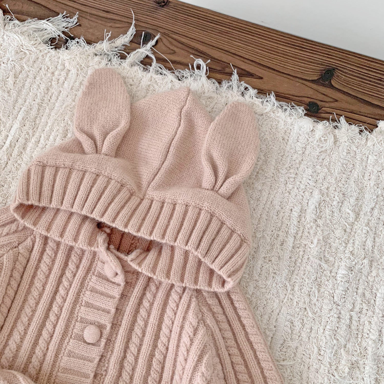 【BABY】ウサギリブ編みニットカーディガン