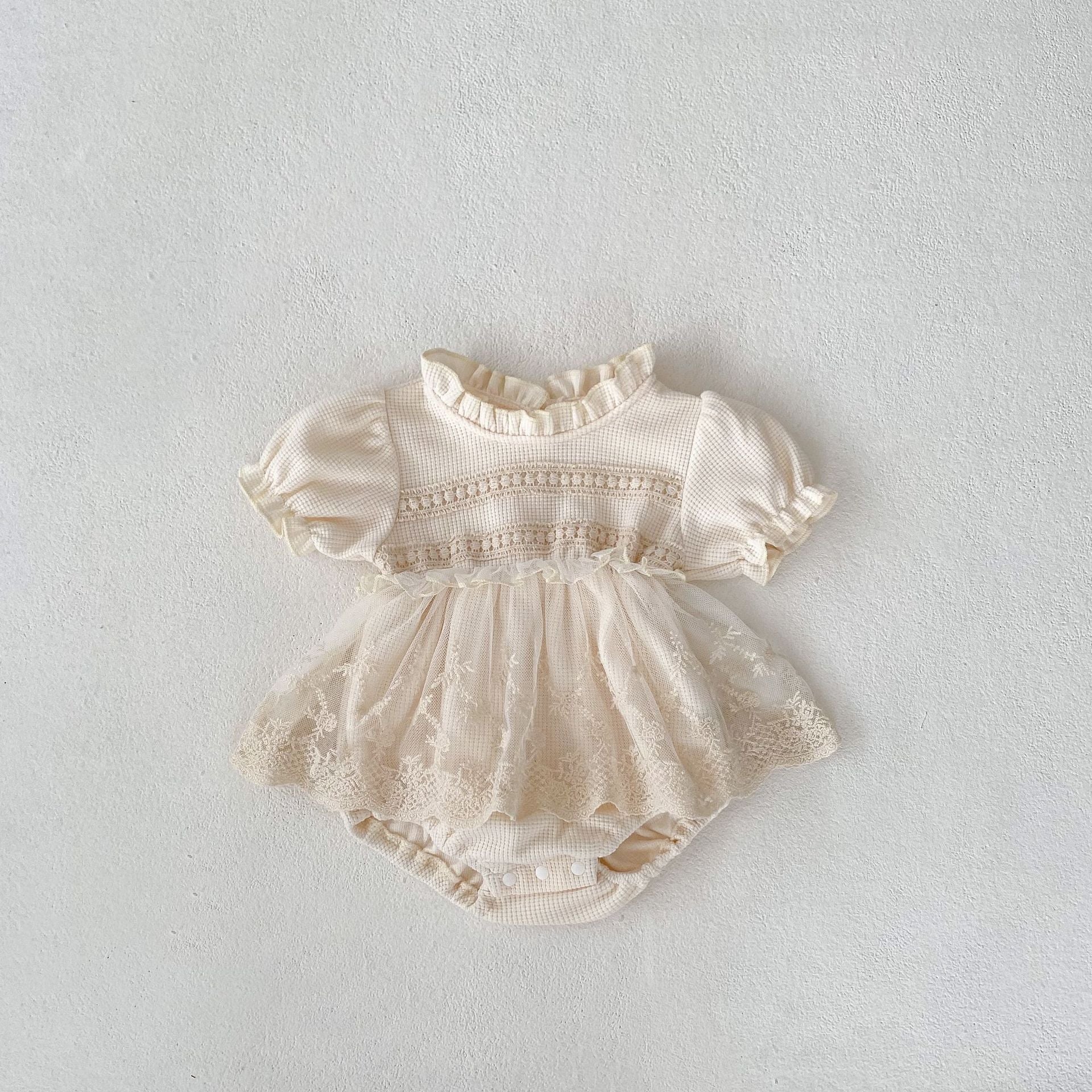 【BABY】ワッフル生地レースワンピロンパース(半袖) CawaKomostore