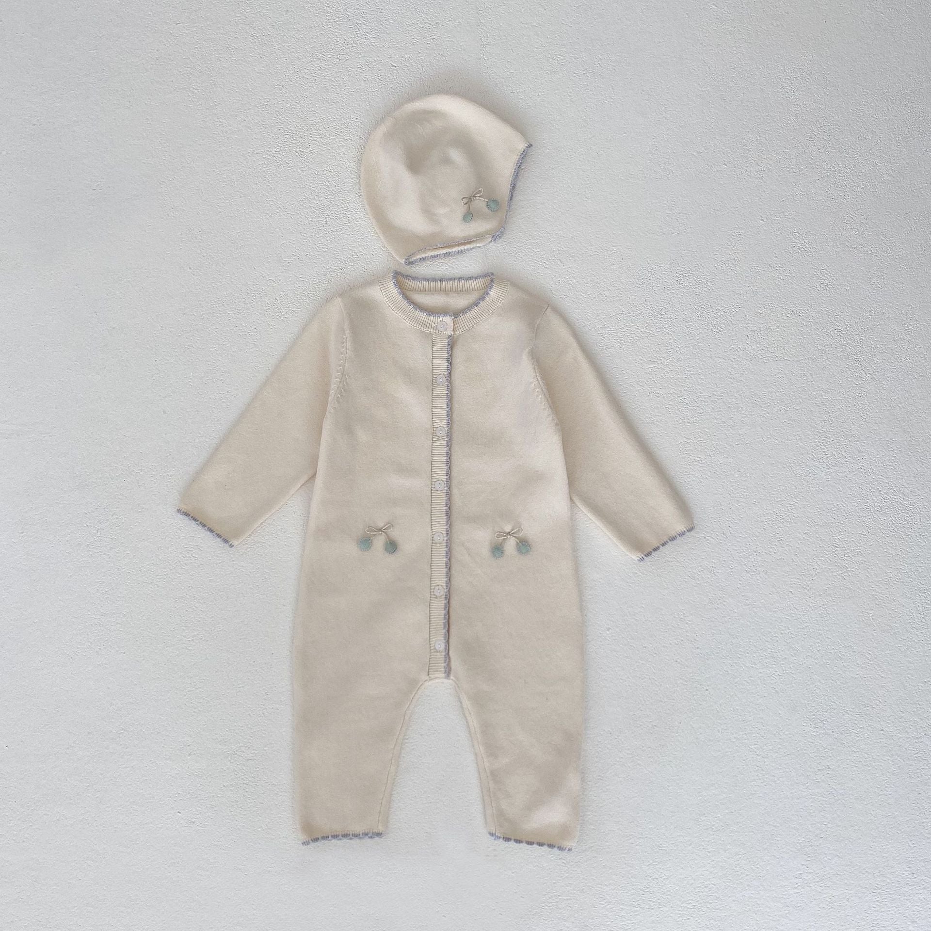 【BABY】ホワイトフロントボタンロンパース/ボンネット