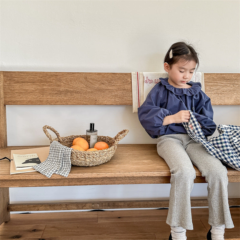 【KIDS】9分丈リブ編み セミフレアパンツ CawaKomostore