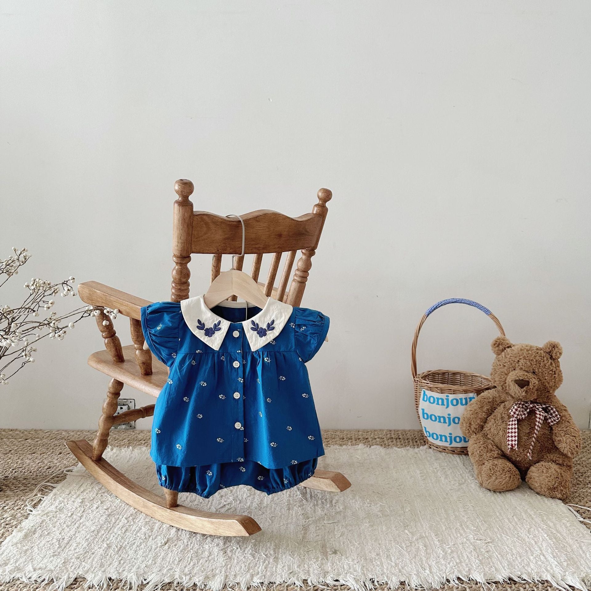 【BABY】夏、秋ブルーツーピース 花柄セットアップ CawaKomostore