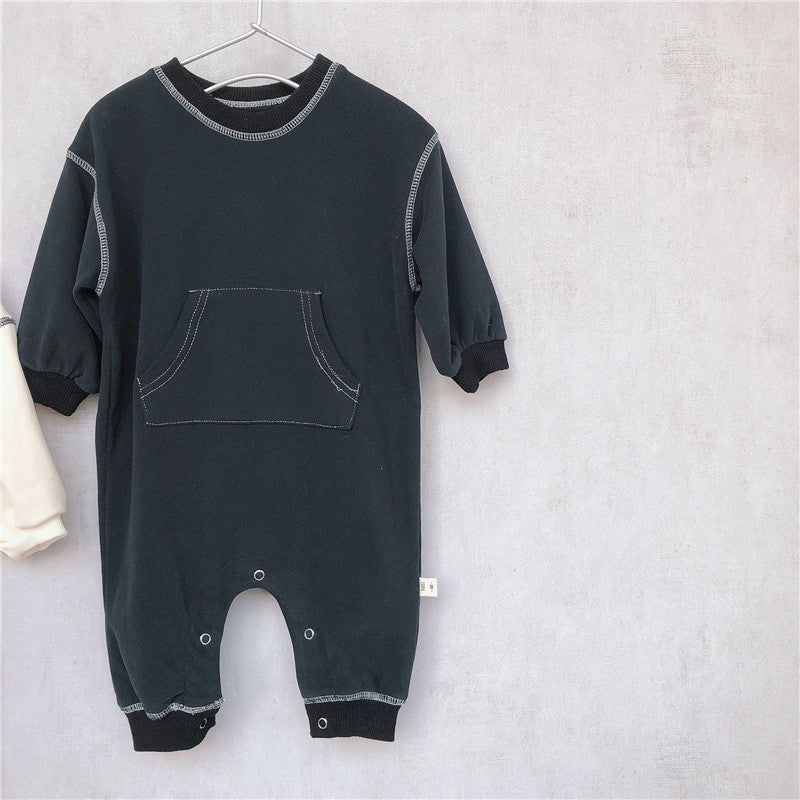 【BABY】フロントポケットスウェットロンパース
