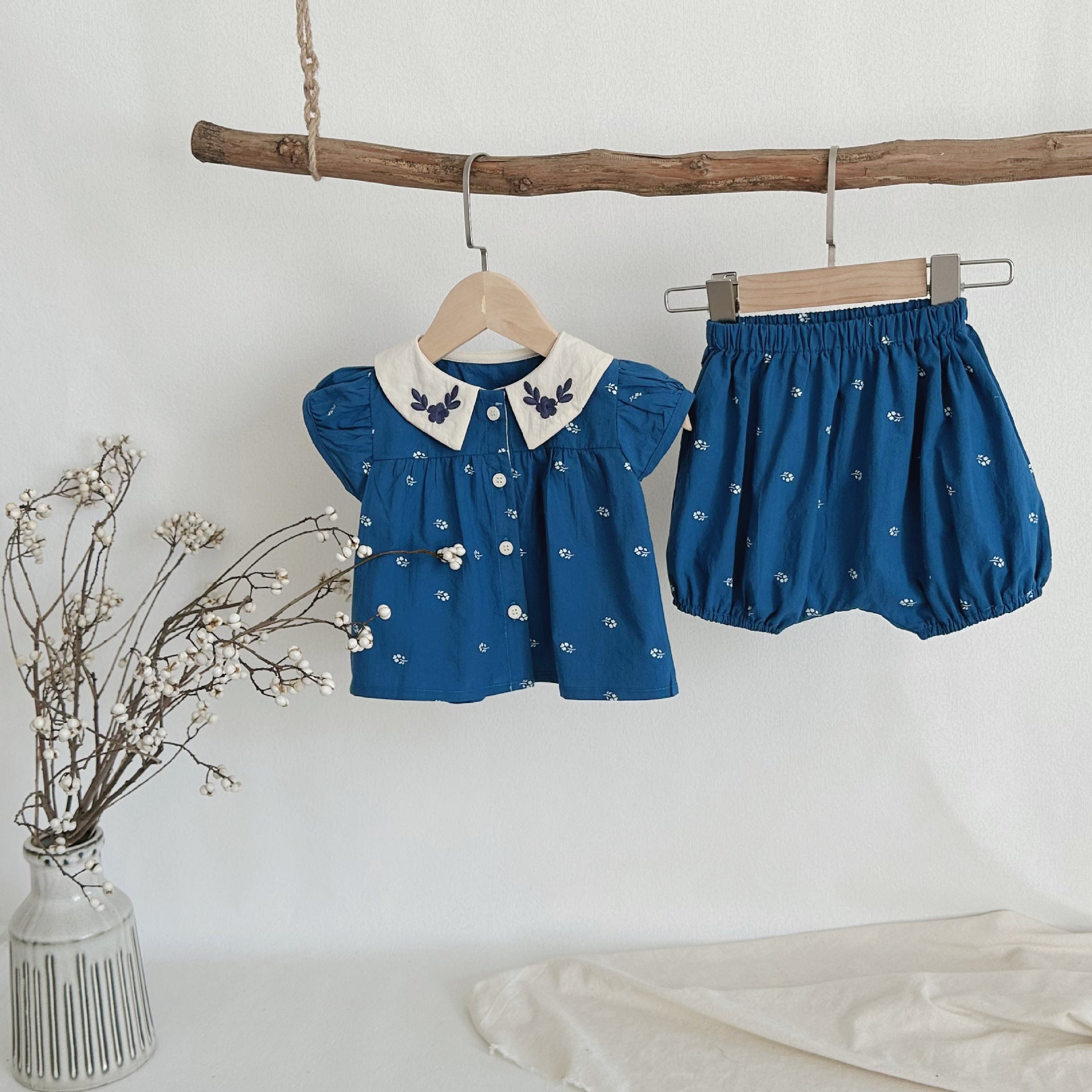 【BABY】夏、秋ブルーツーピース 花柄セットアップ CawaKomostore