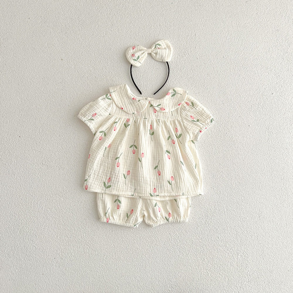 【BABY】ガーゼ素材花柄ロンパース/セットアップ
