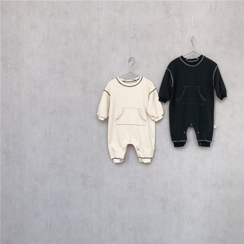 【BABY】フロントポケットスウェットロンパース
