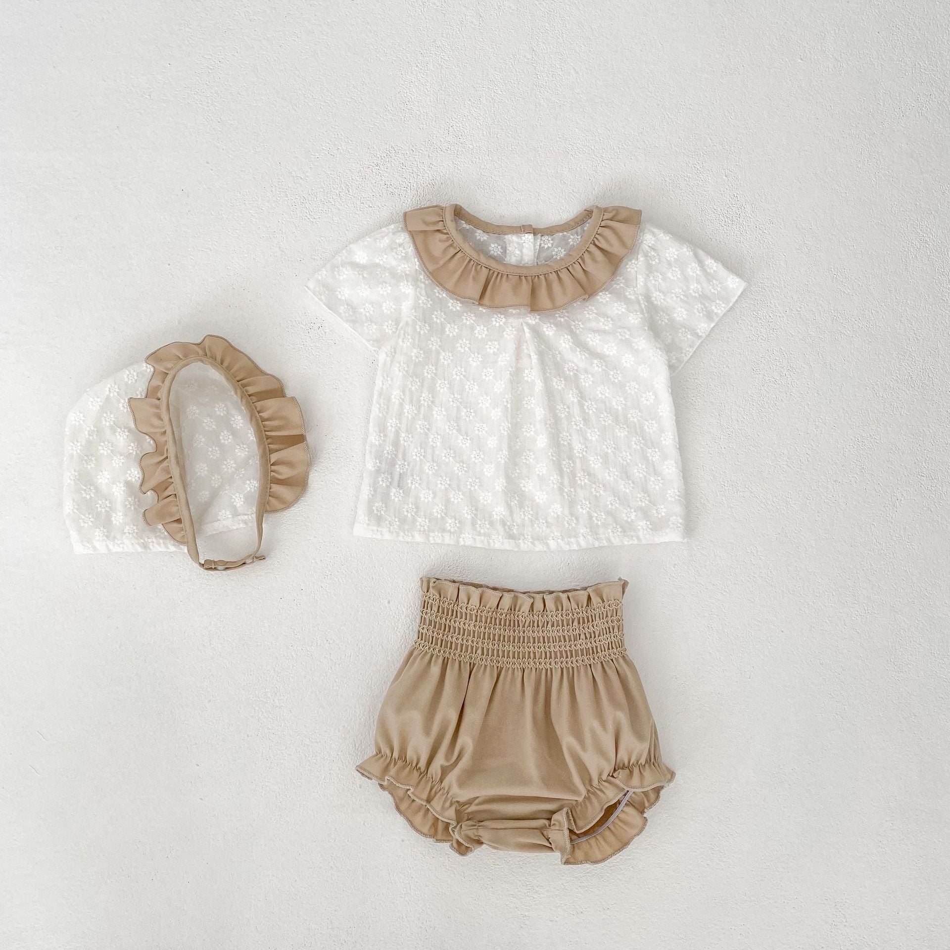 【BABY】フラワー刺繡Ｔシャツ＆ブルマ＆帽子(3点セット)
