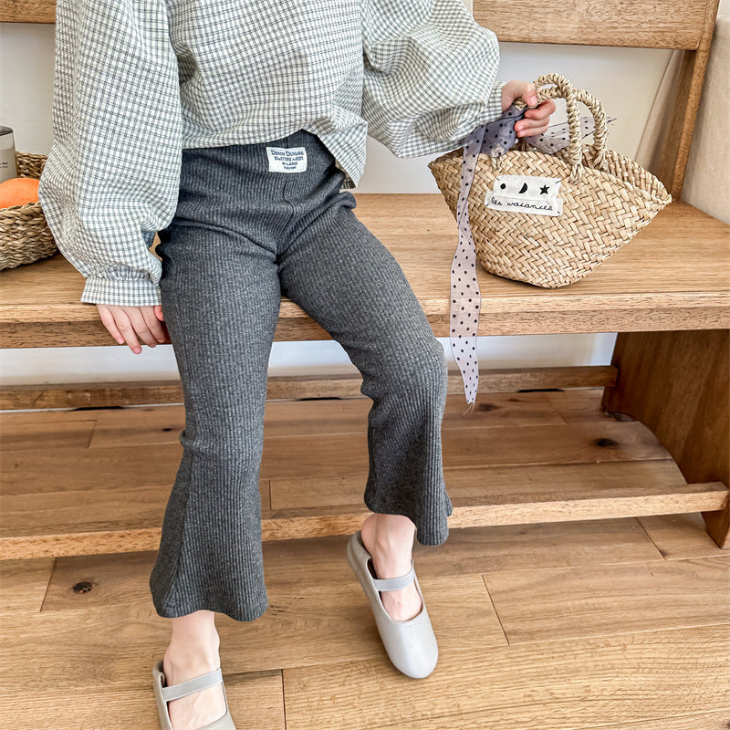 【KIDS】9分丈リブ編み セミフレアパンツ CawaKomostore