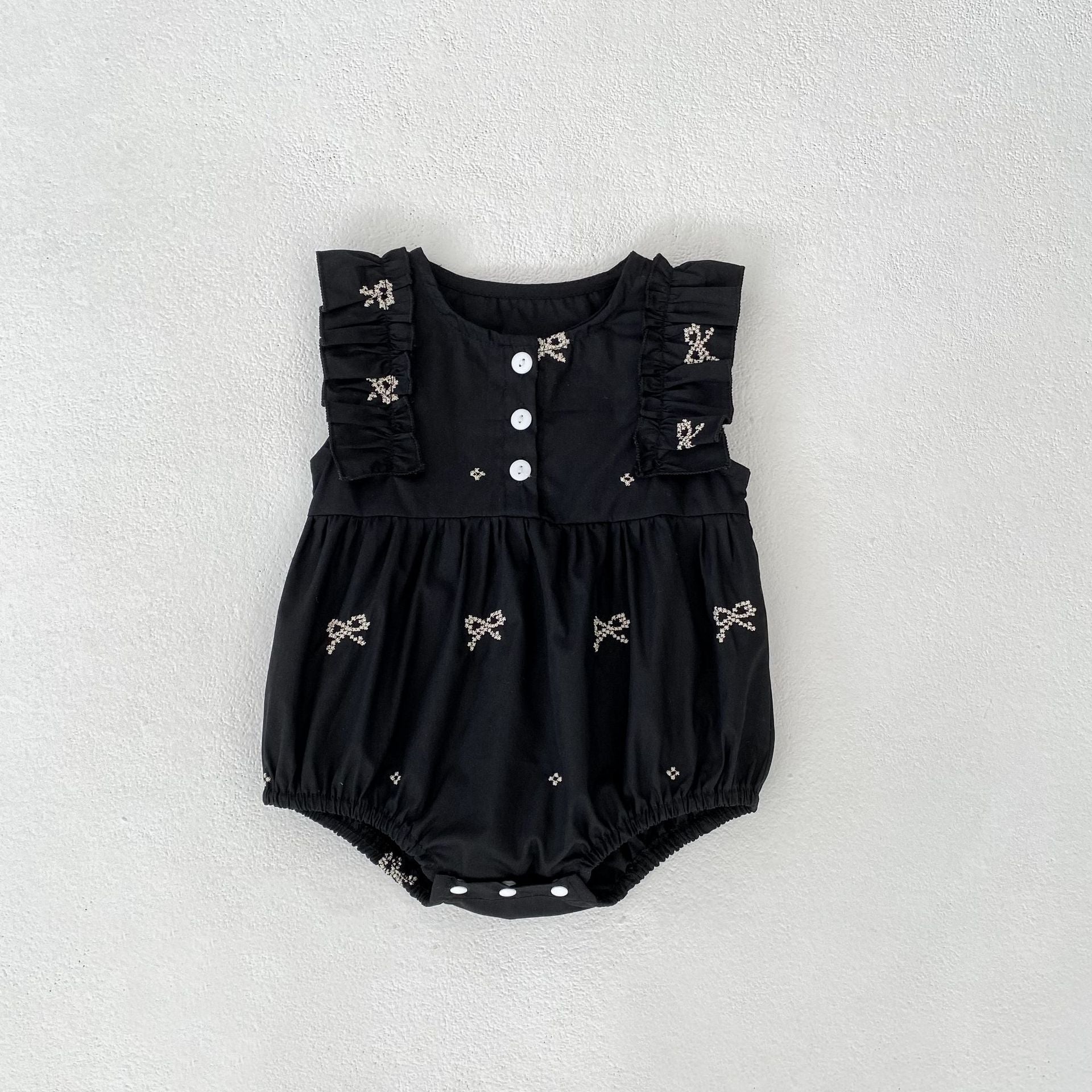 【BABY】刺繍リボン総柄ロンパース/ワンピース