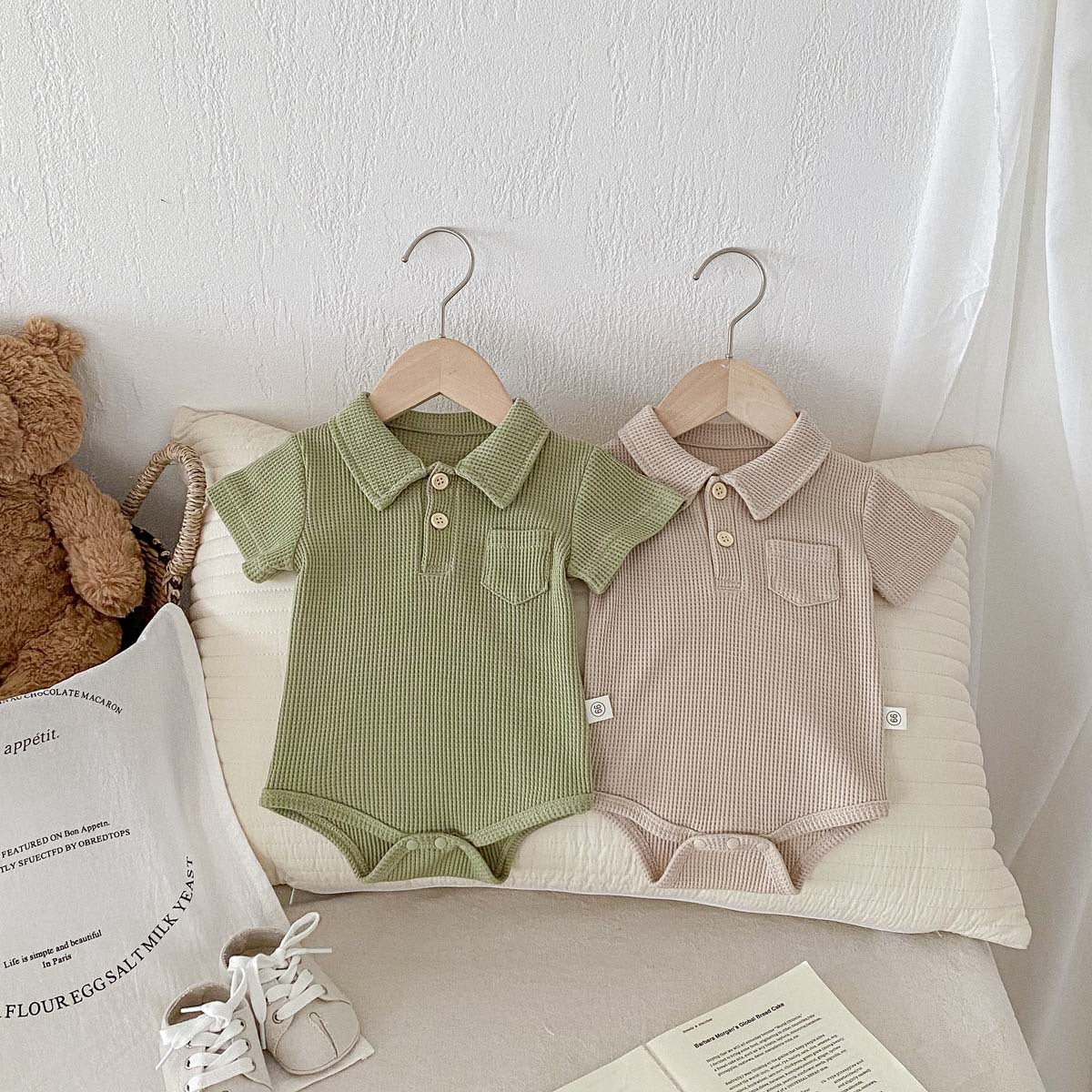 【BABY】ポロワッフル生地ロンパース CawaKomostore