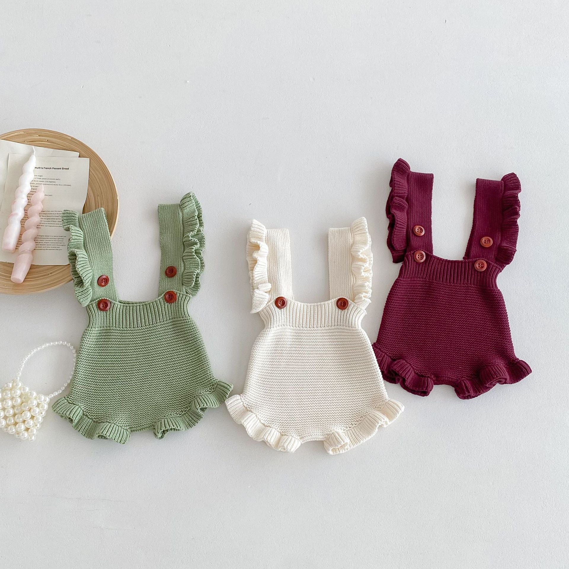 【BABY】3colorsフリルデザインニットサロペット CawaKomostore