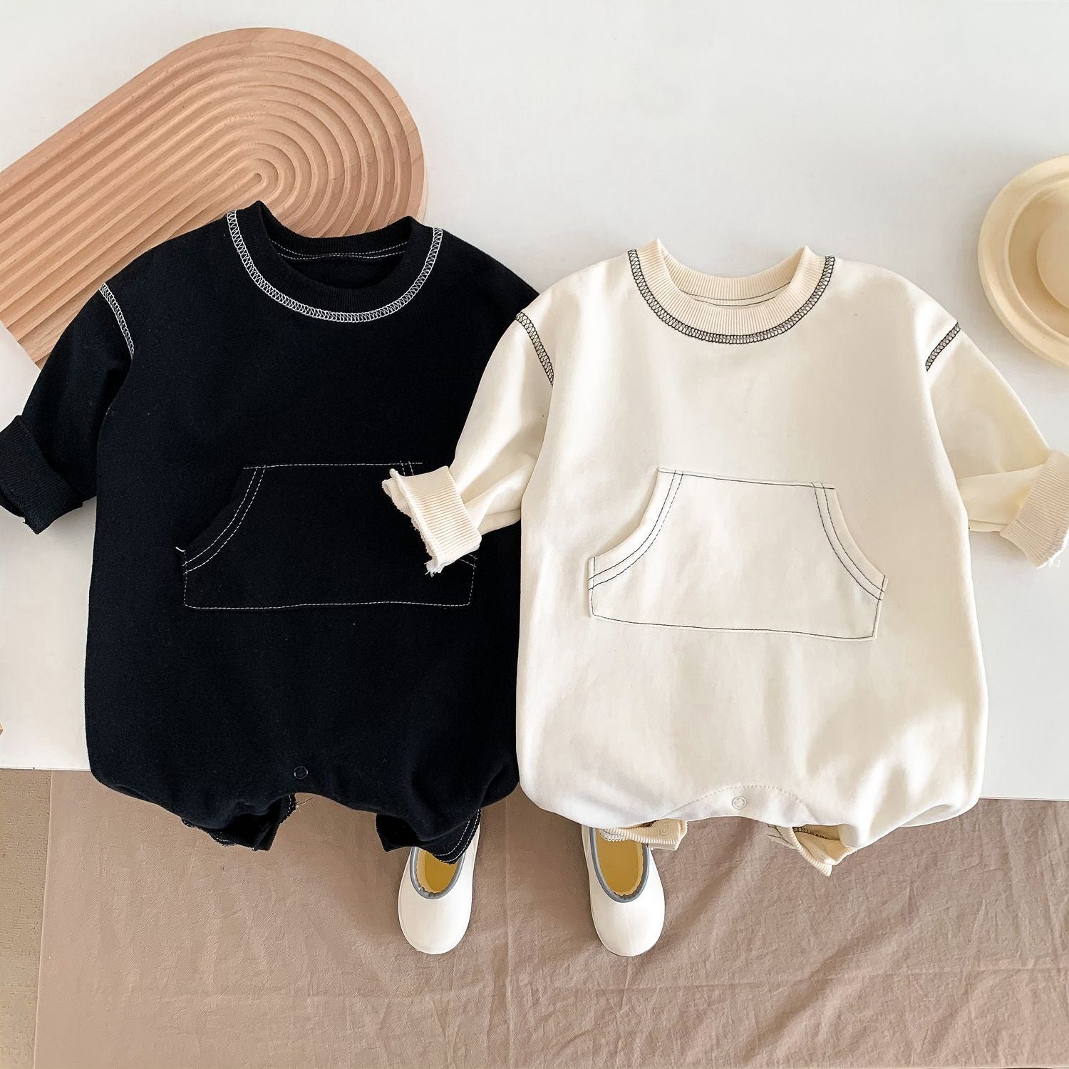 【BABY】フロントポケットスウェットロンパース