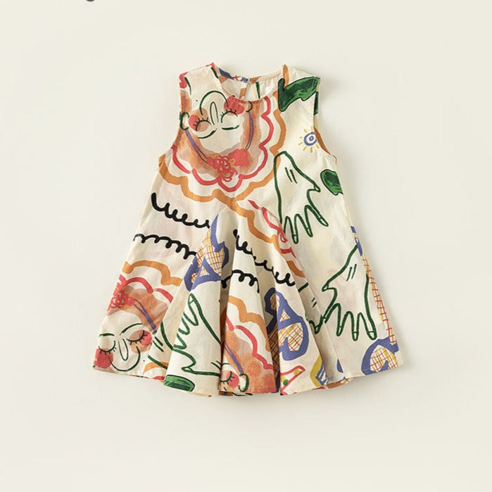 【GIRL】アーティスティックノースリーブワンピース CawaKomostore