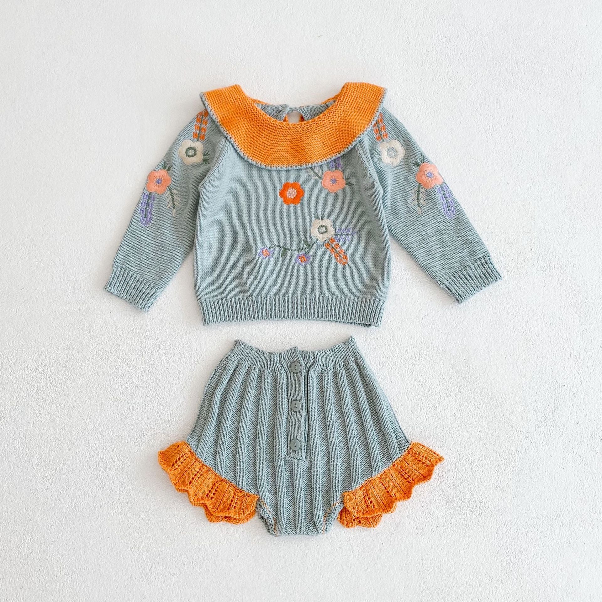 【BABY】フラワーニットセットアップ(ブルー) CawaKomostore