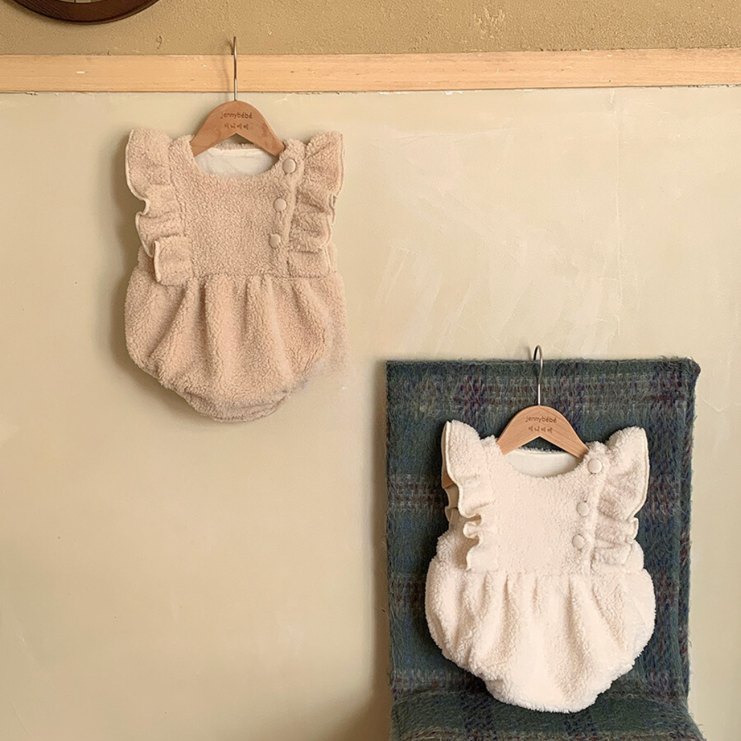 【BABY】ボアフリルロンパース(ホワイト/ブラウン) CawaKomostore