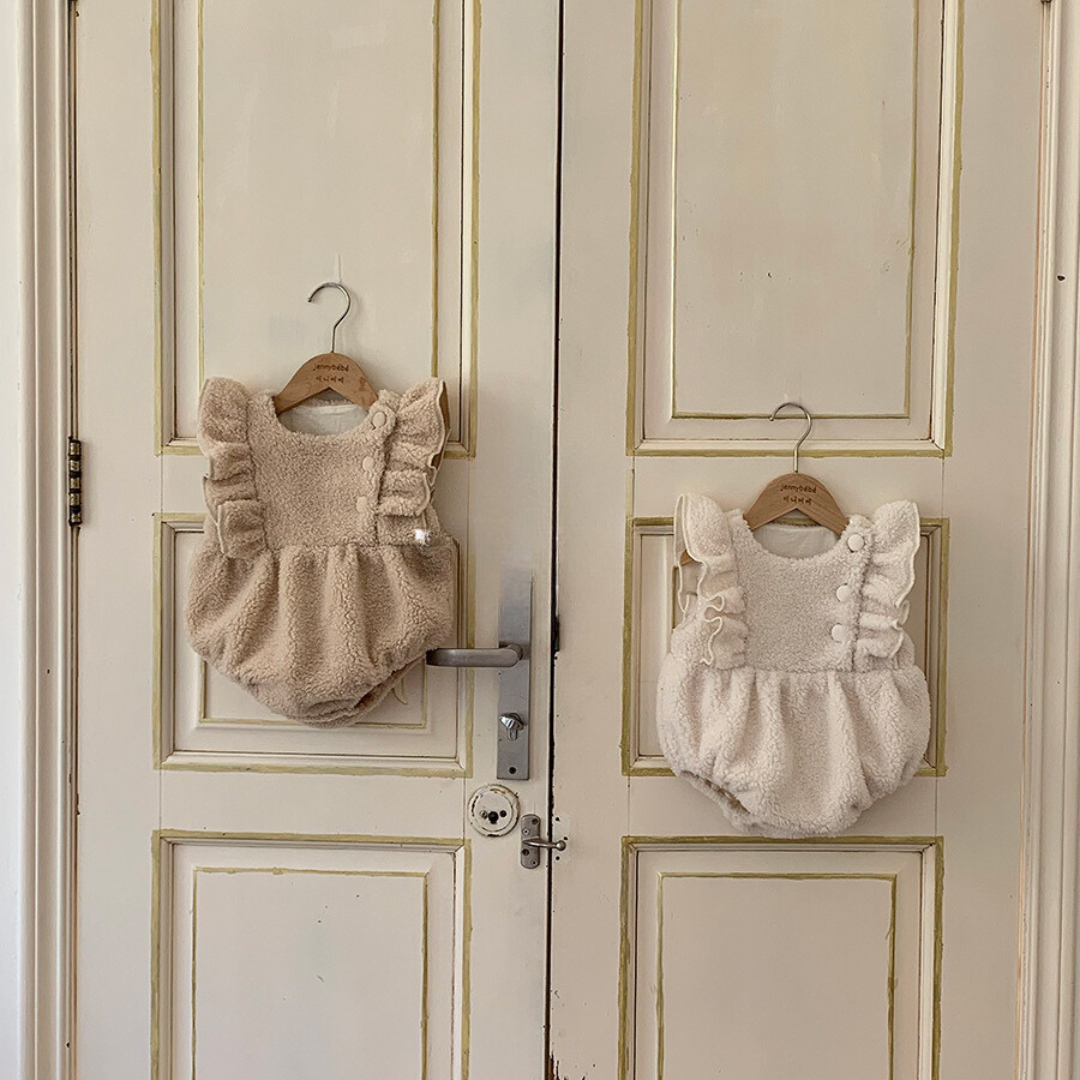 【BABY】ボアフリルロンパース(ホワイト/ブラウン) CawaKomostore