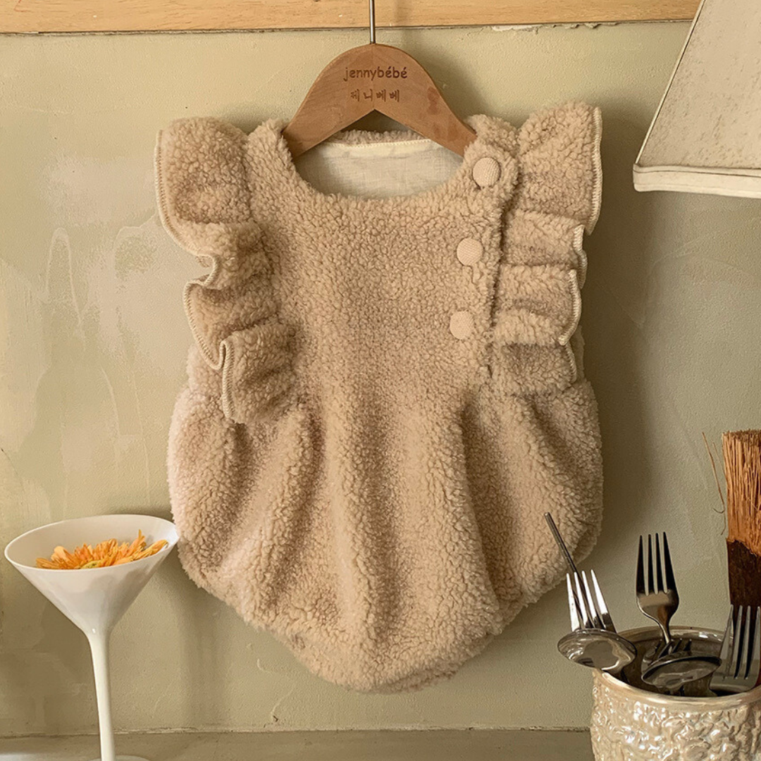 【BABY】ボアフリルロンパース(ホワイト/ブラウン) CawaKomostore