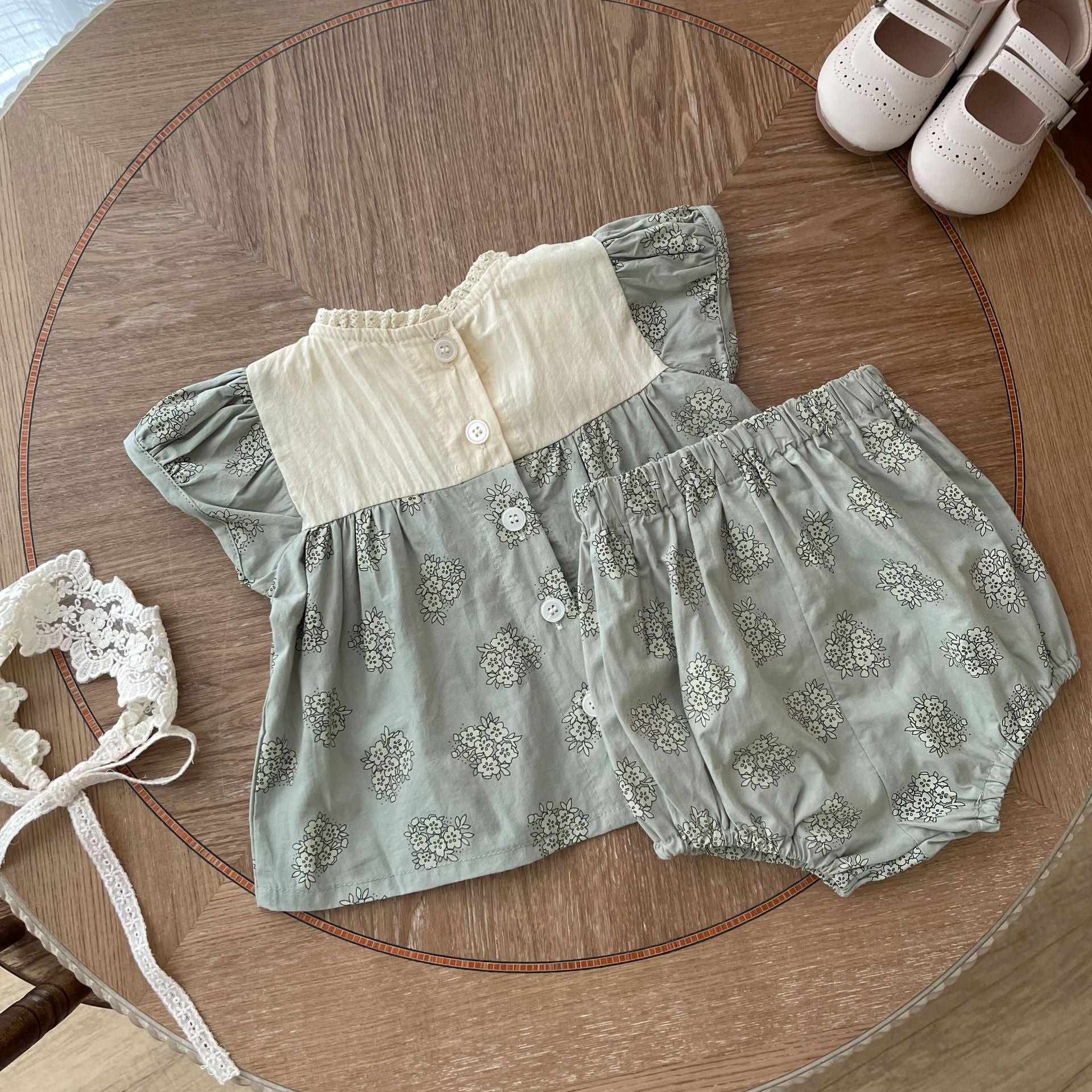 【BABY】春、夏グリーンツーピース 花柄セットアップ CawaKomostore