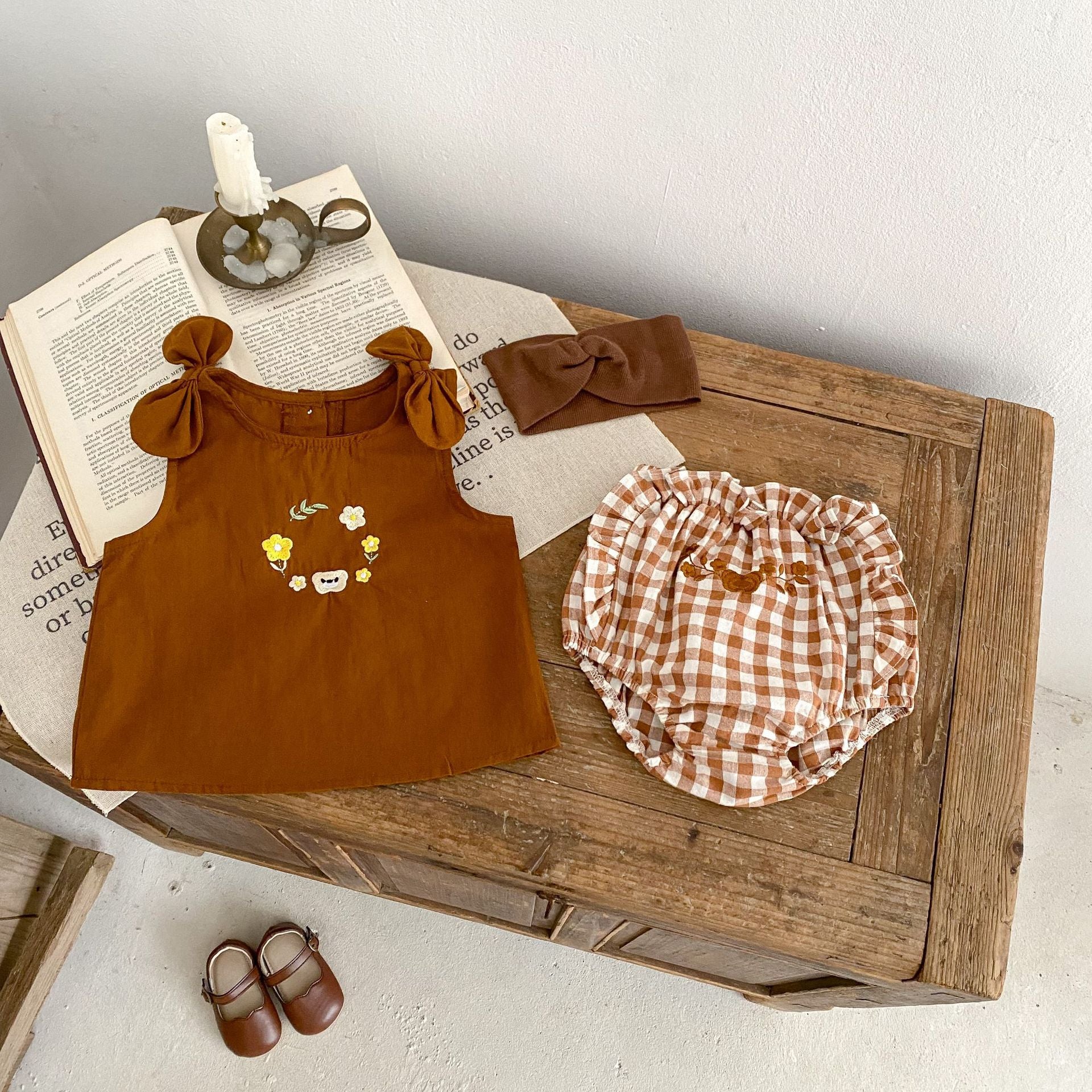 【BABY】リボン付き花＆クマ刺繡 セットアップ CawaKomostore
