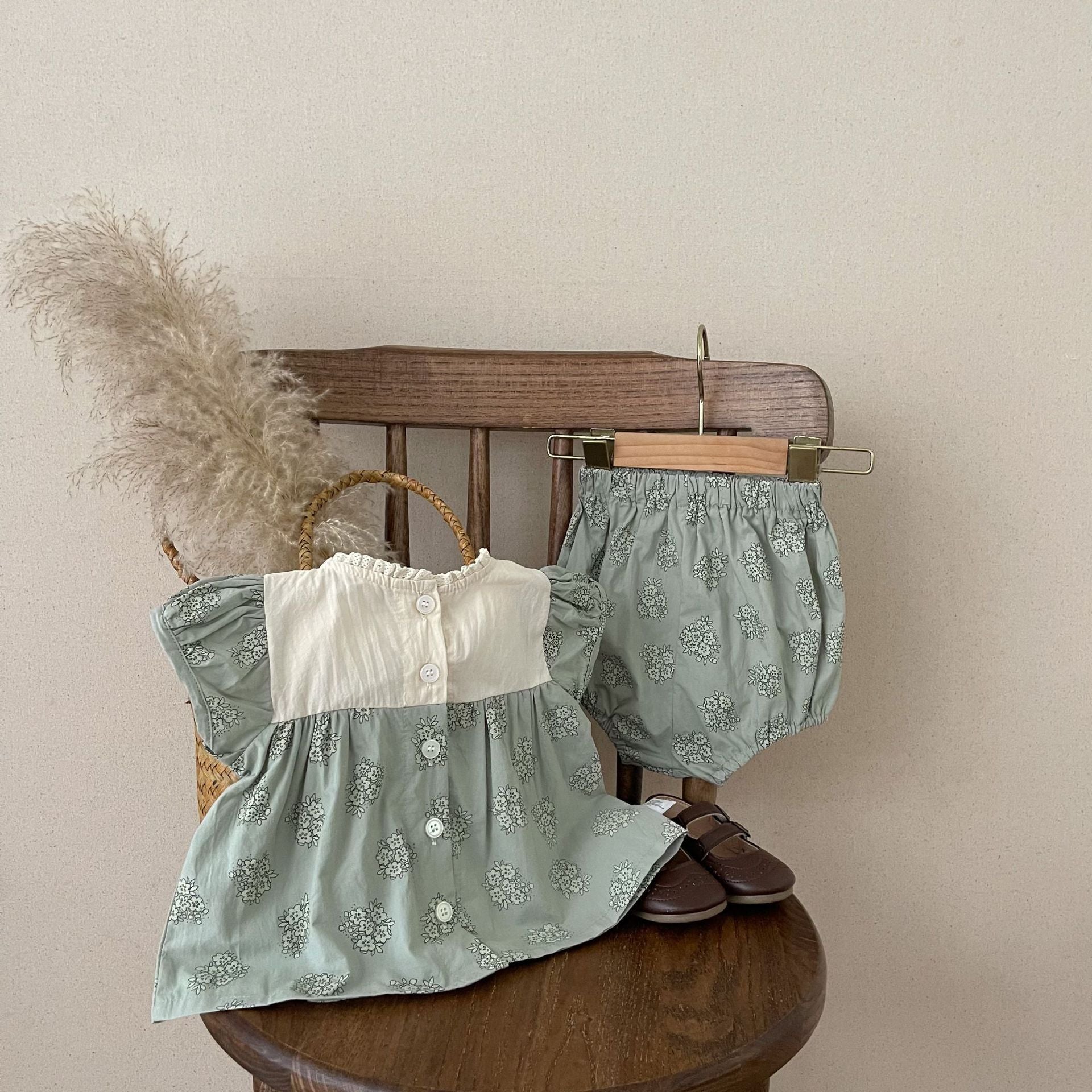 【BABY】春、夏グリーンツーピース 花柄セットアップ CawaKomostore