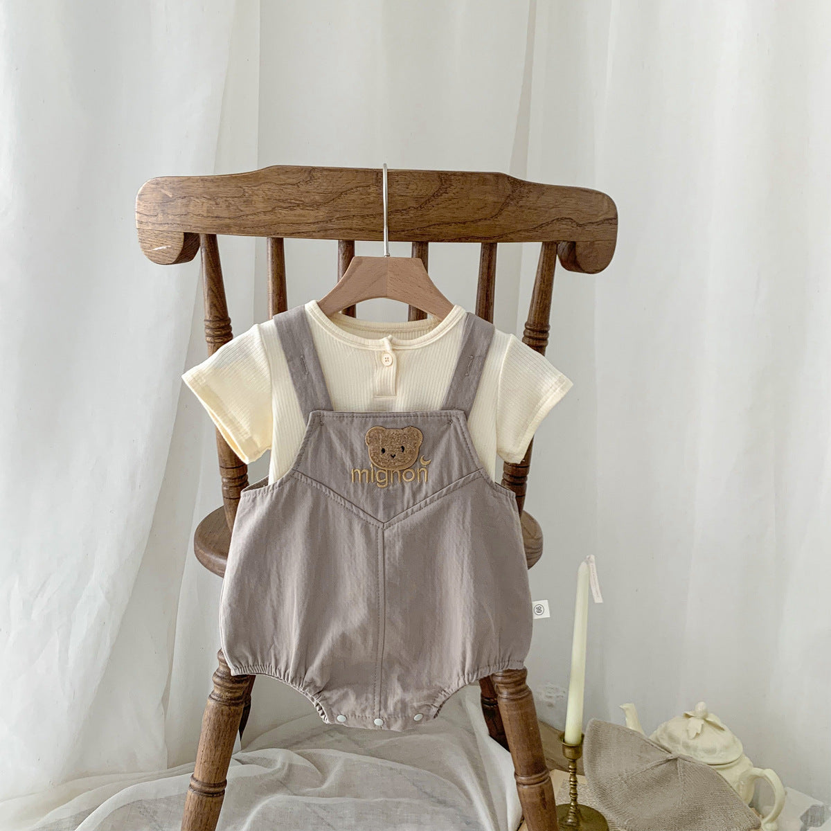 【BABY】くまワッペンサロペット ＆ リブトップス CawaKomostore
