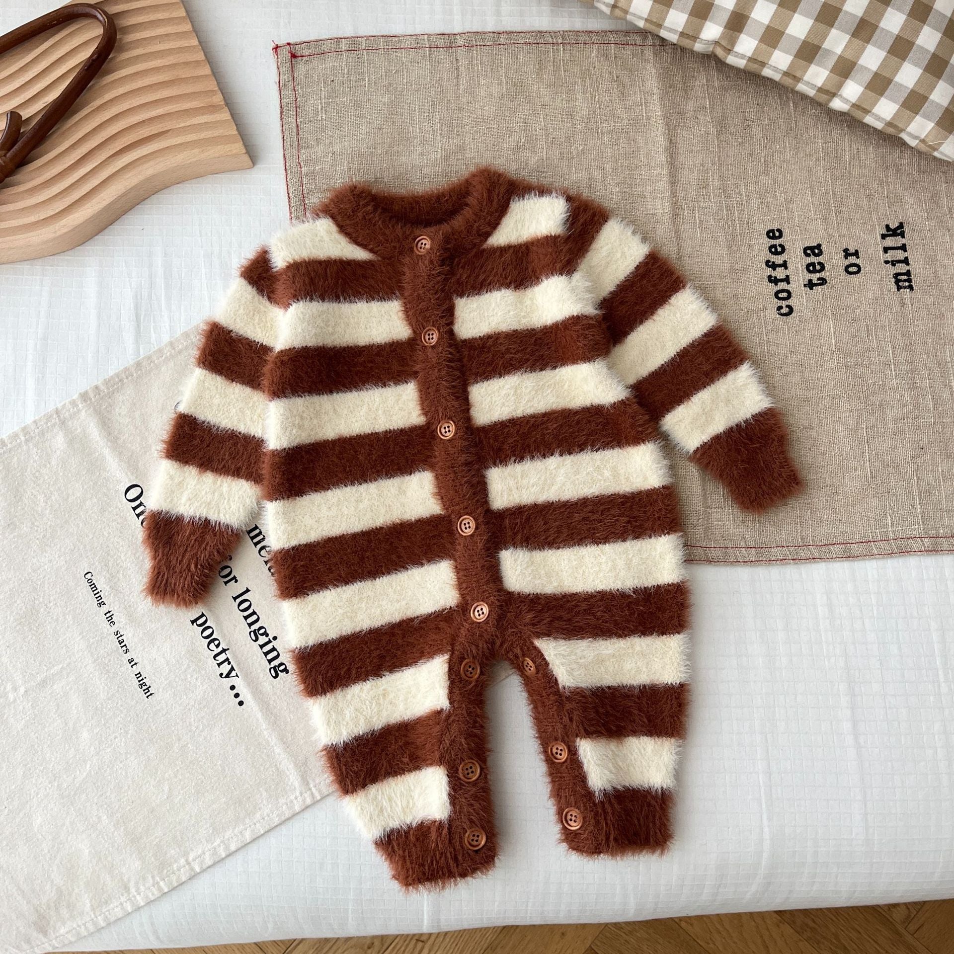 【BABY】ふさふわビックボーダーカバーオール ! CawaKomostore