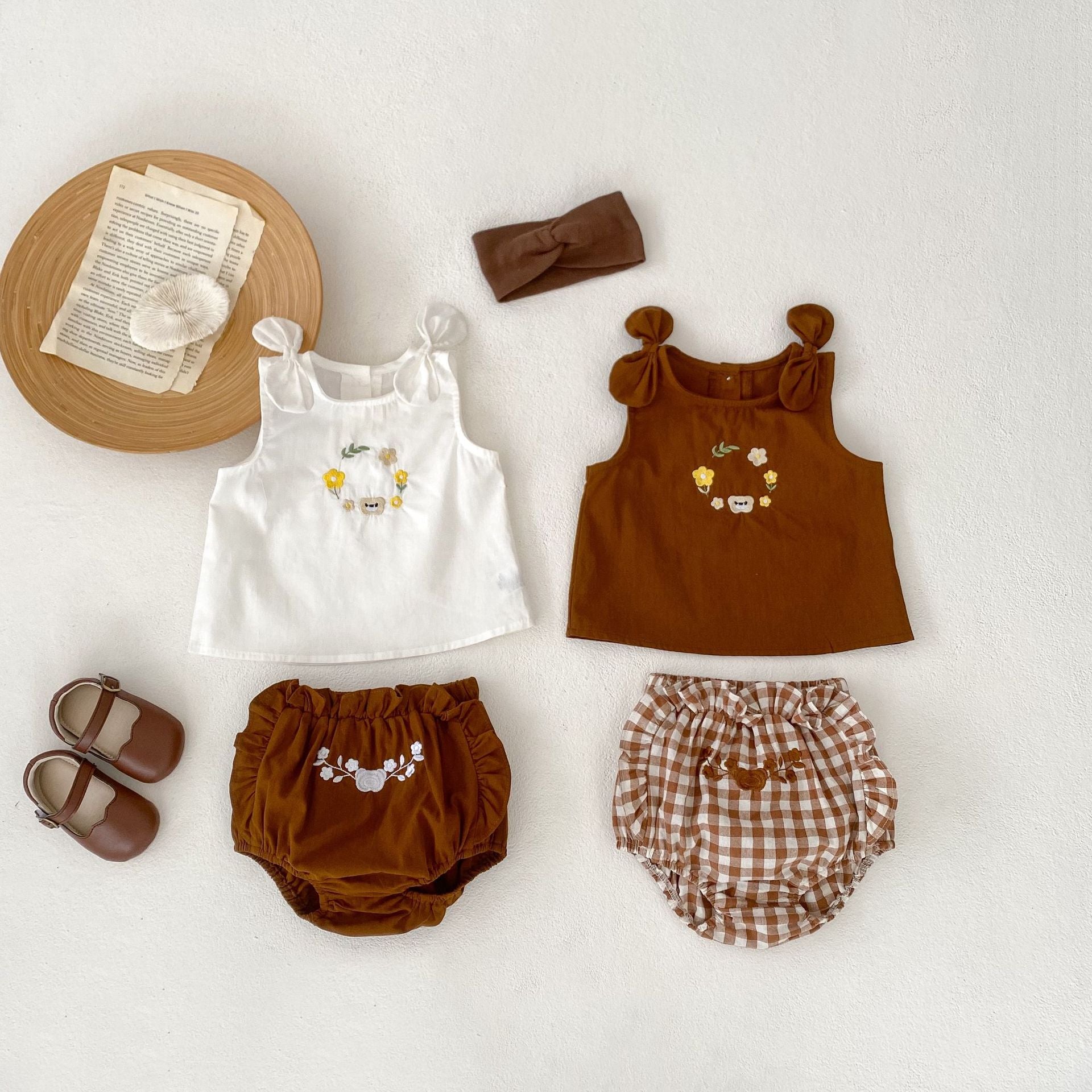 【BABY】リボン付き花＆クマ刺繡 セットアップ CawaKomostore
