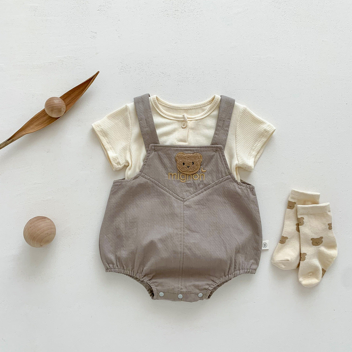 【BABY】くまワッペンサロペット ＆ リブトップス CawaKomostore