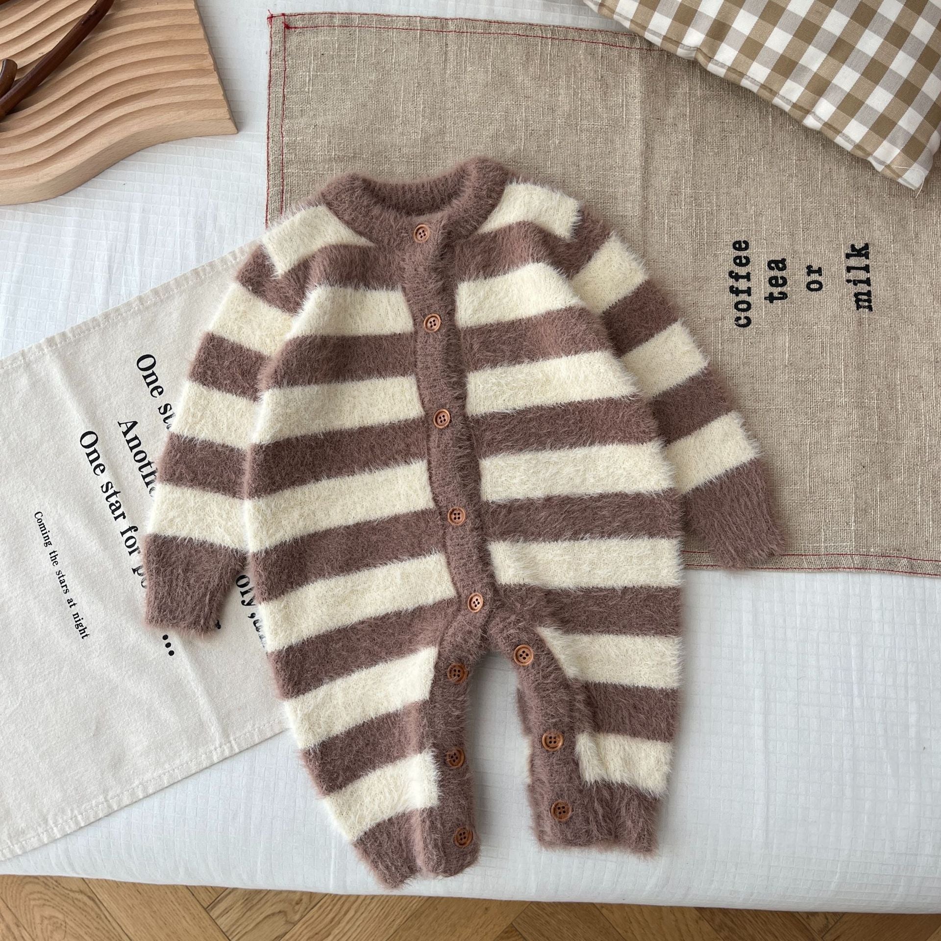 【BABY】ふさふわビックボーダーカバーオール ! CawaKomostore