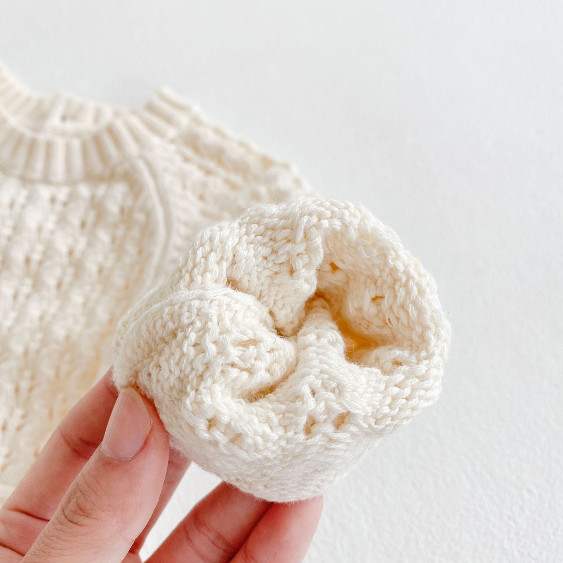 【BABY】ホワイトカギ編みニットロンパース CawaKomostore