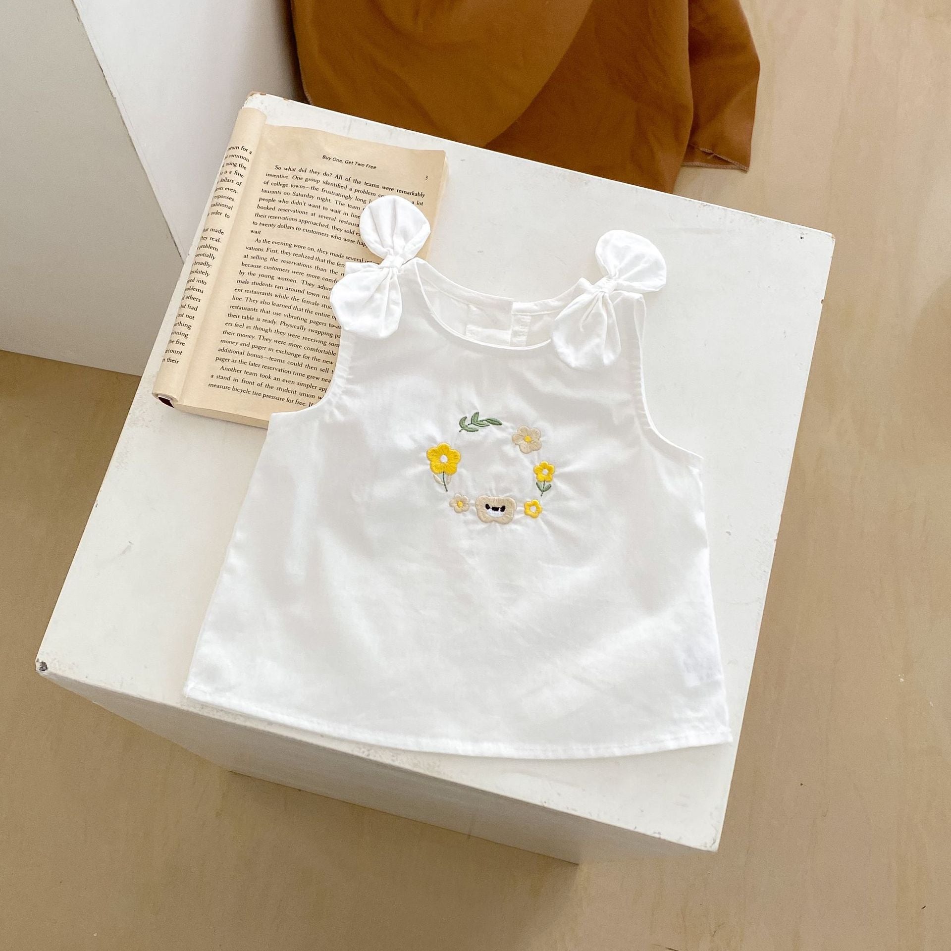 【BABY】リボン付き花＆クマ刺繡 セットアップ CawaKomostore