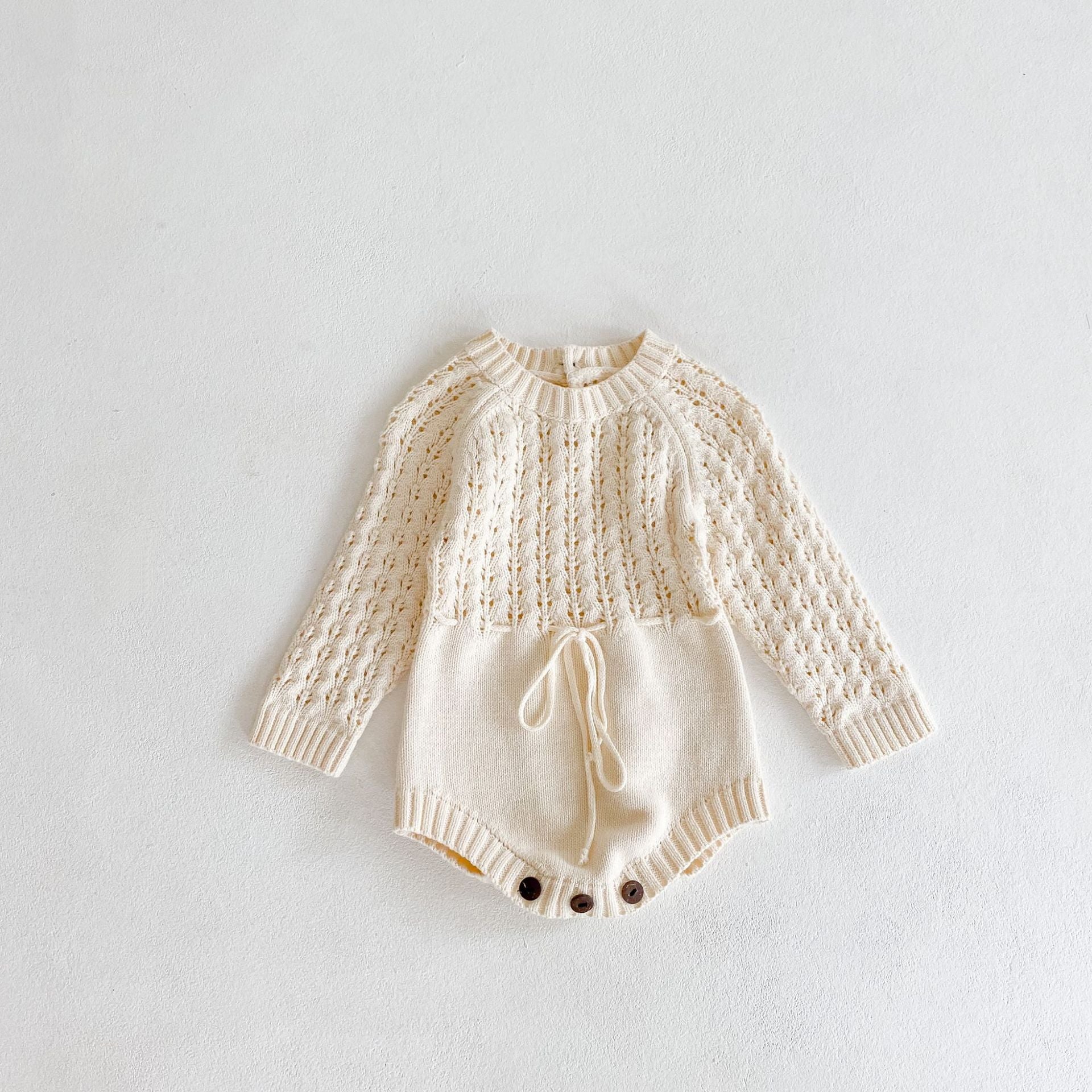 【BABY】ホワイトカギ編みニットロンパース CawaKomostore