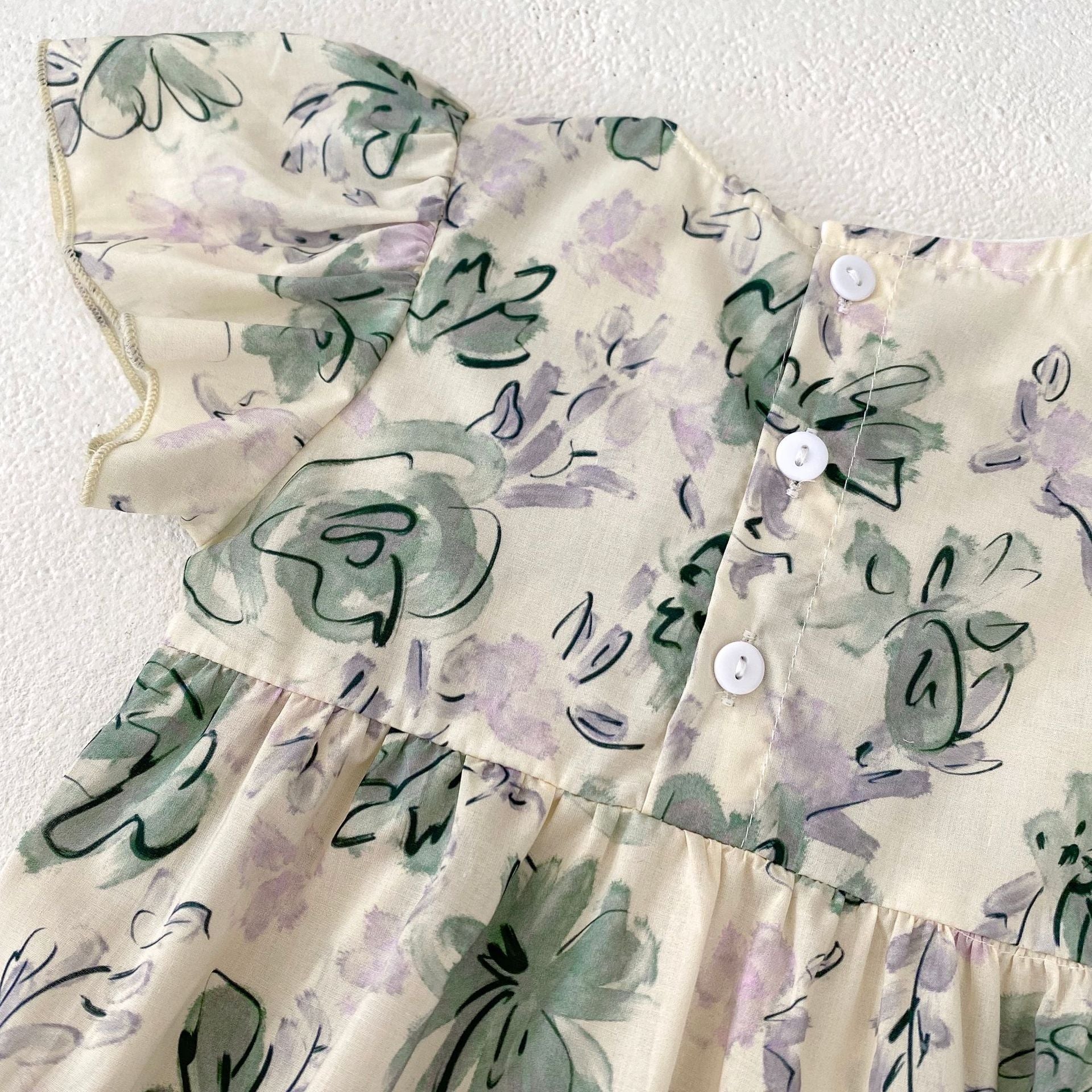【BABY】リボン付き グリーン フリルロンパース CawaKomostore