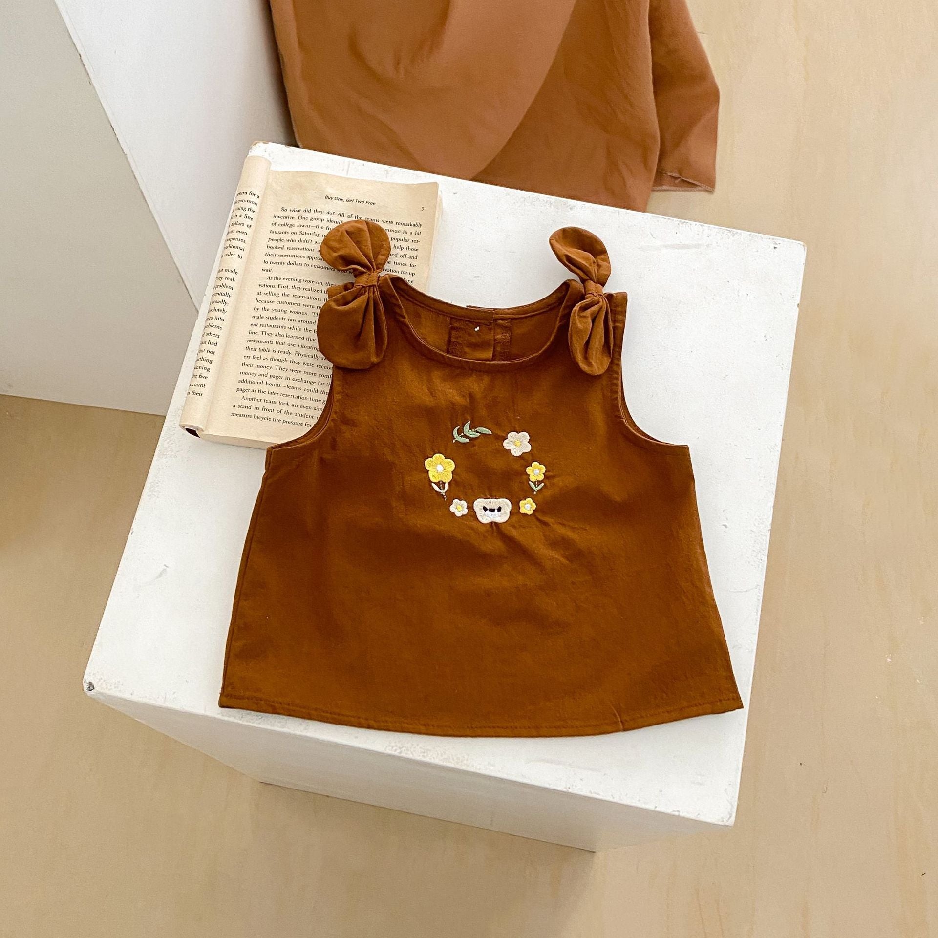 【BABY】リボン付き花＆クマ刺繡 セットアップ CawaKomostore